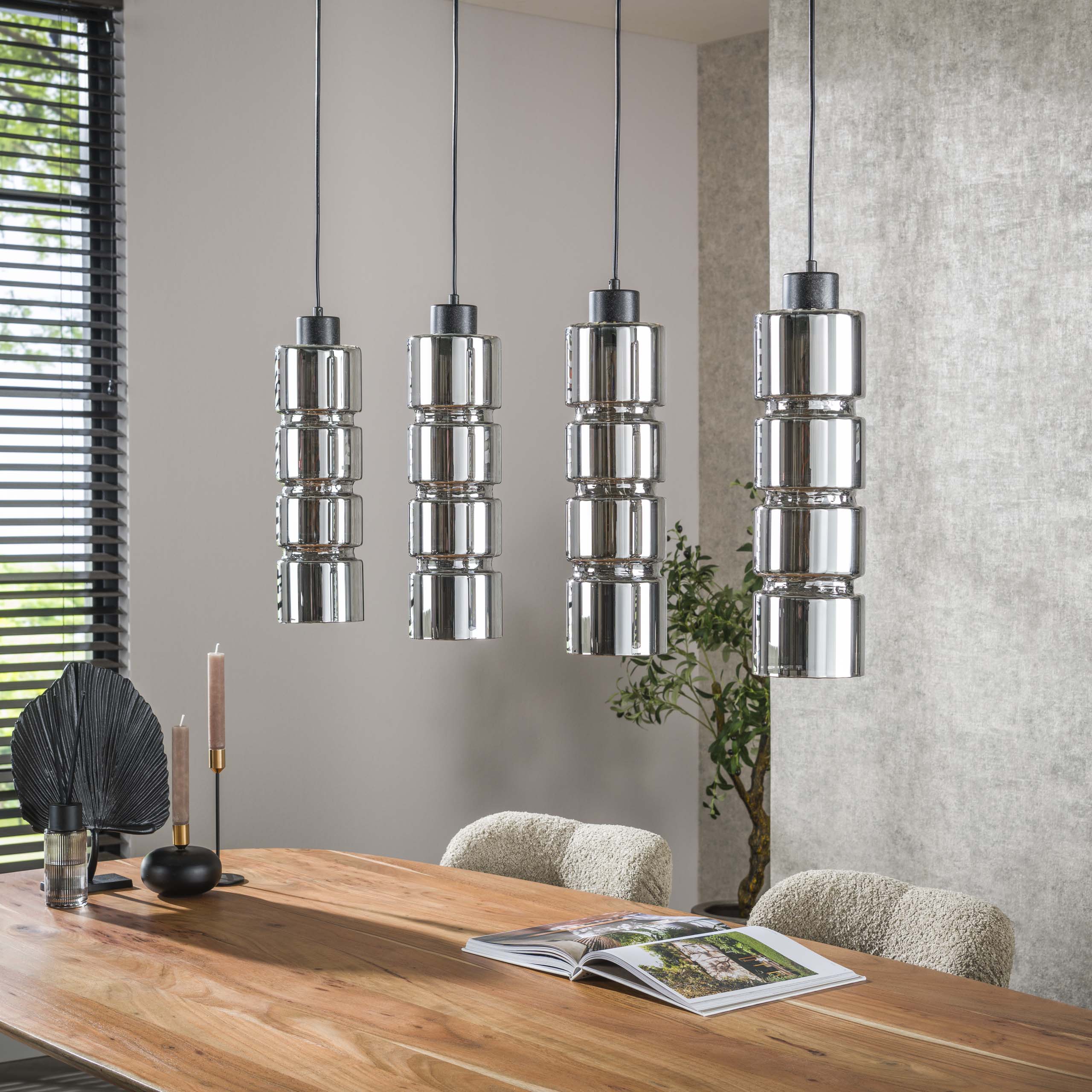 Hanglamp Cylinder Glass 4 Lichts Artic Zwart