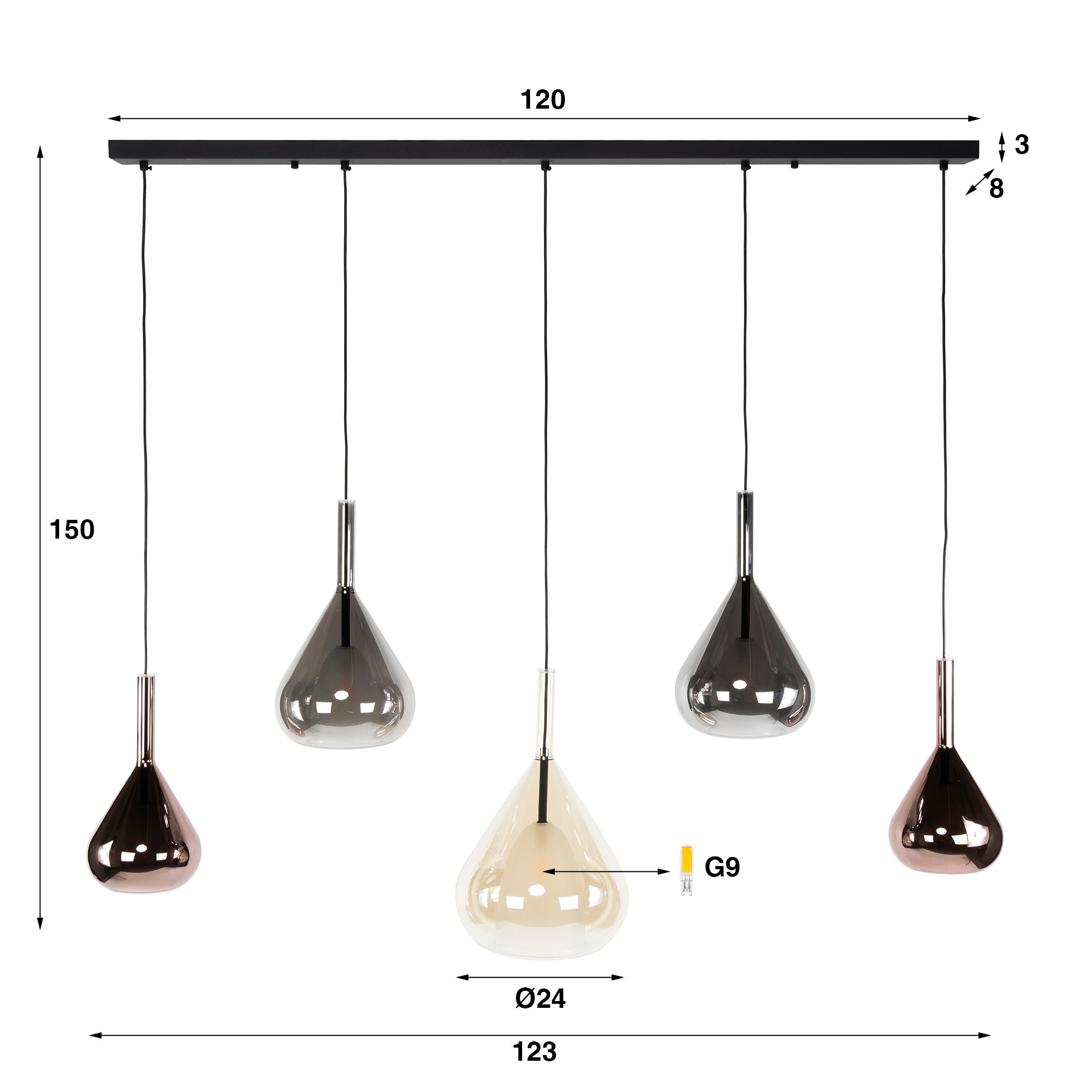 Hanglamp Wings 5 Lichts Zwart