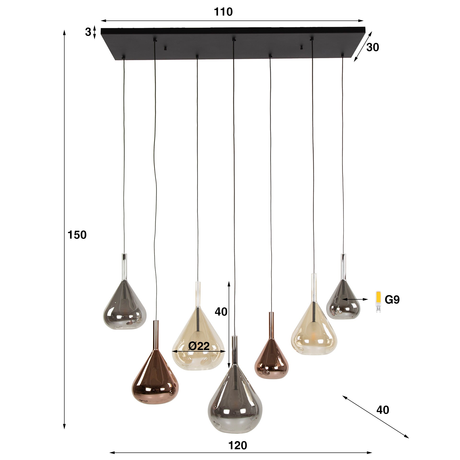 Hanglamp Wings 4 3 Lichts Zwart