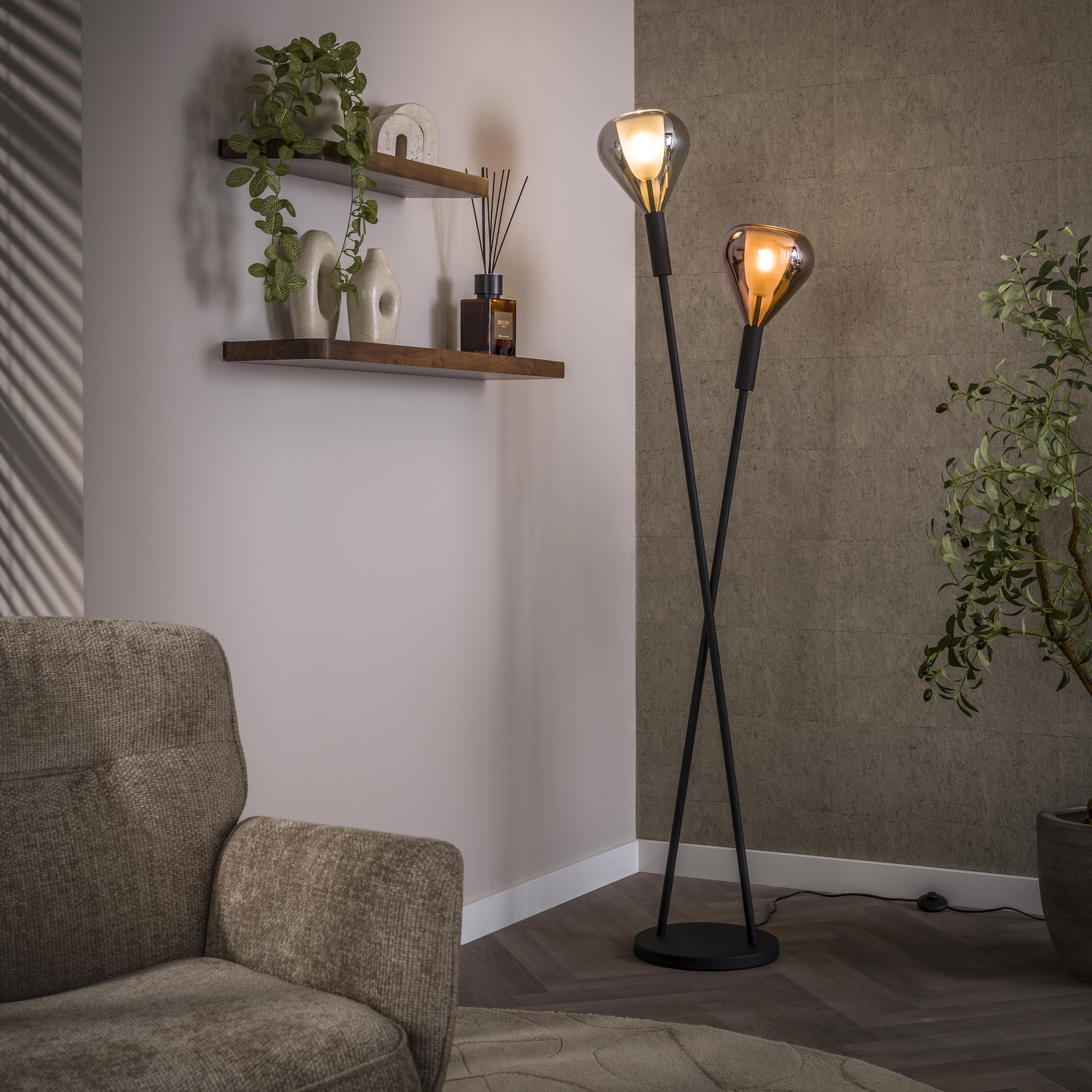Vloerlamp Wings 2-lichts / Zwart