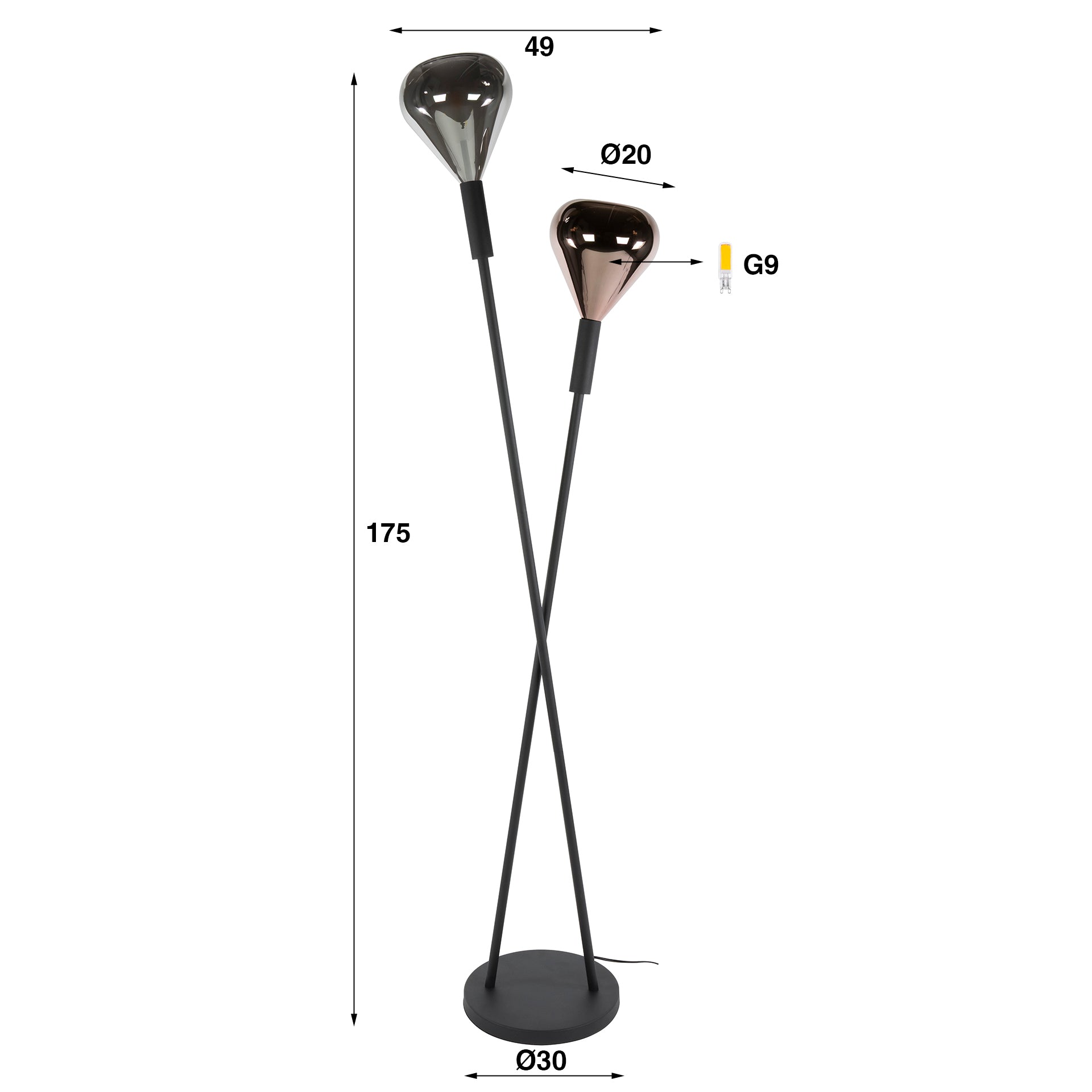 Vloerlamp Wings 2 Lichts Zwart