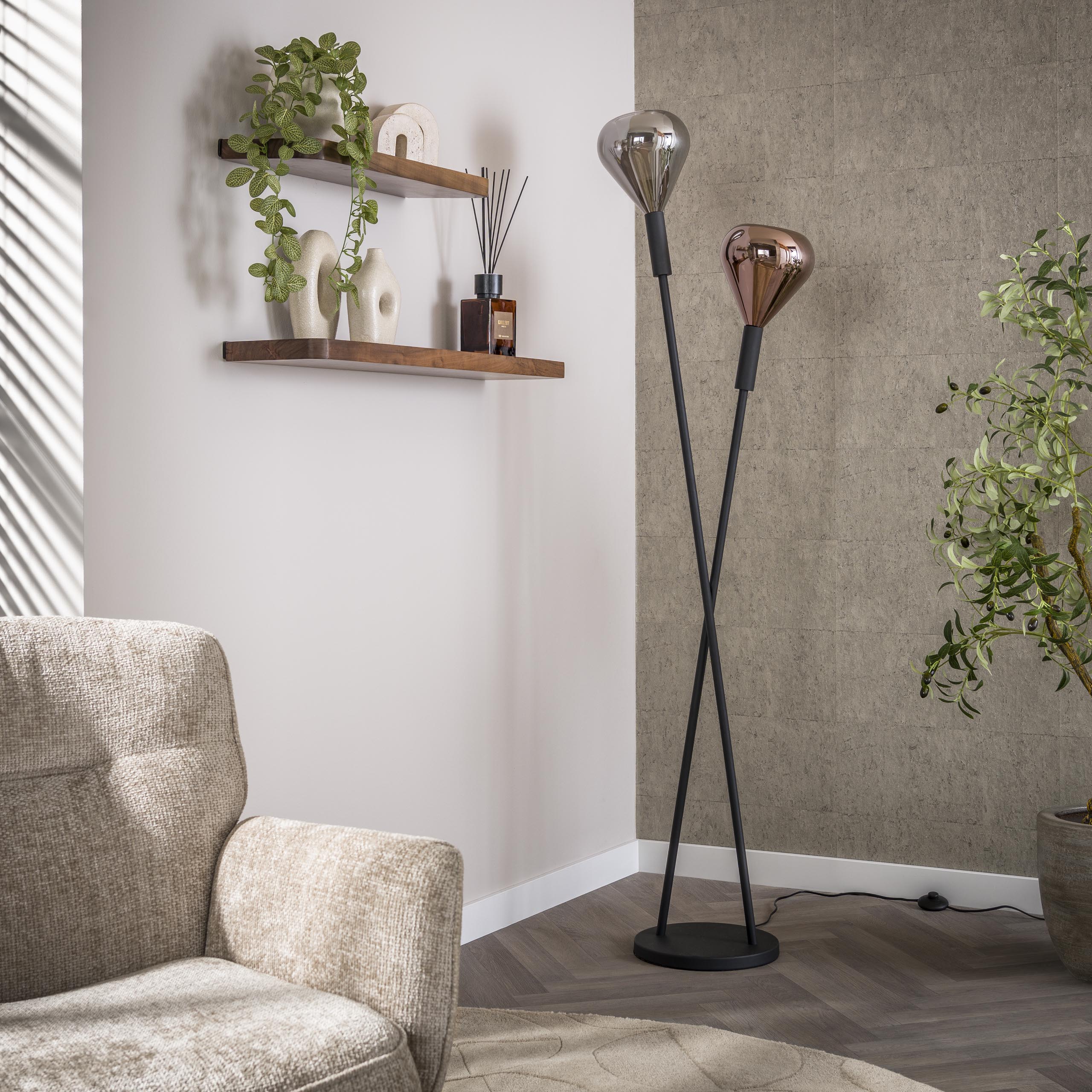 Vloerlamp Wings 2 Lichts Zwart