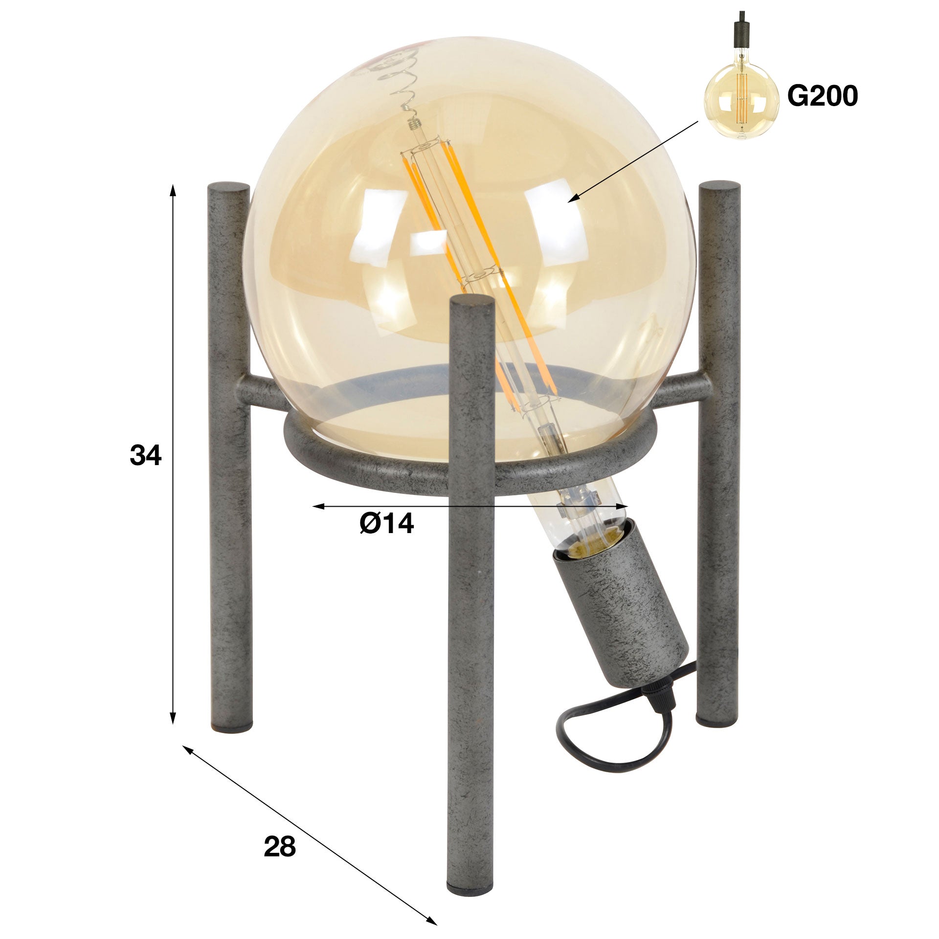 Tafellamp Saturn O20Cm Lichtbron 1 Lichts Oud Zilver