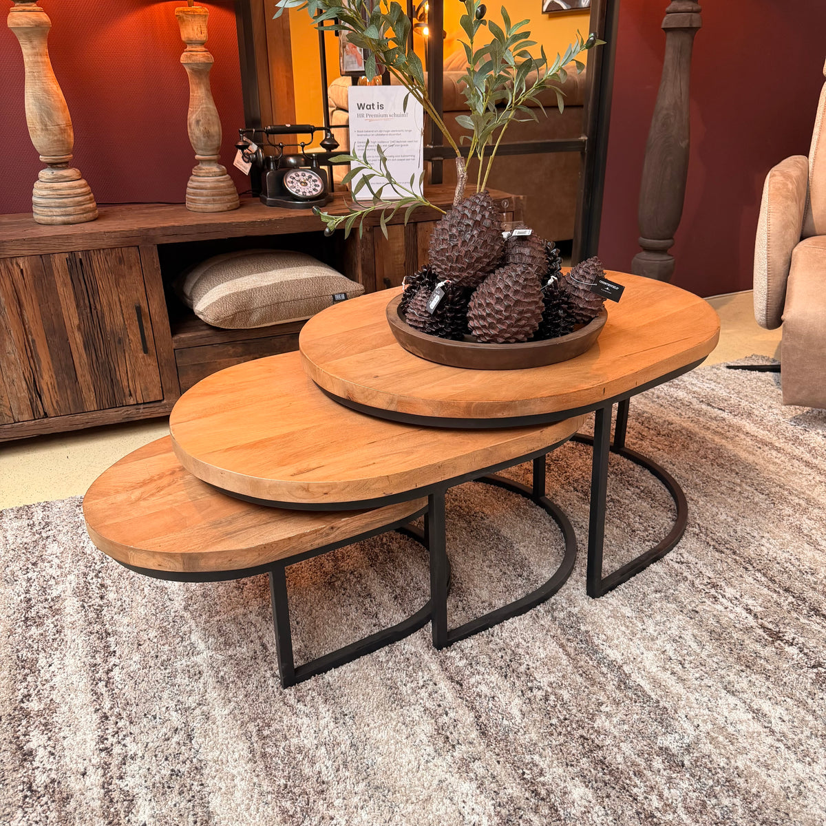 Salontafel set Brandon | 3-delig | Ovaal Mangohout met Metaal
