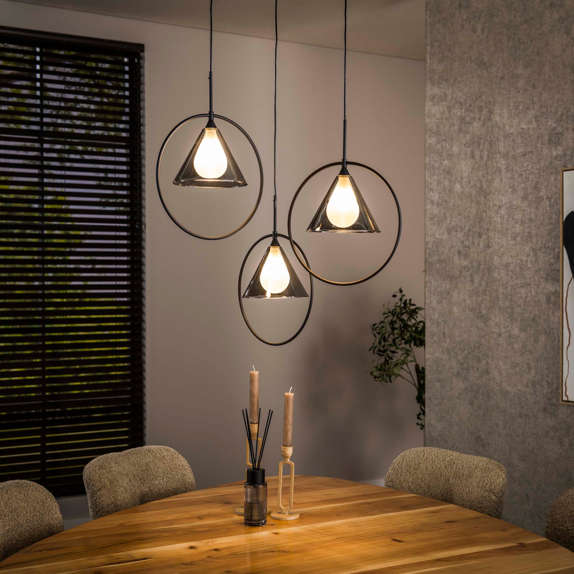 Hanglamp Conic getrapt 3-lichts / Smoke grey glas