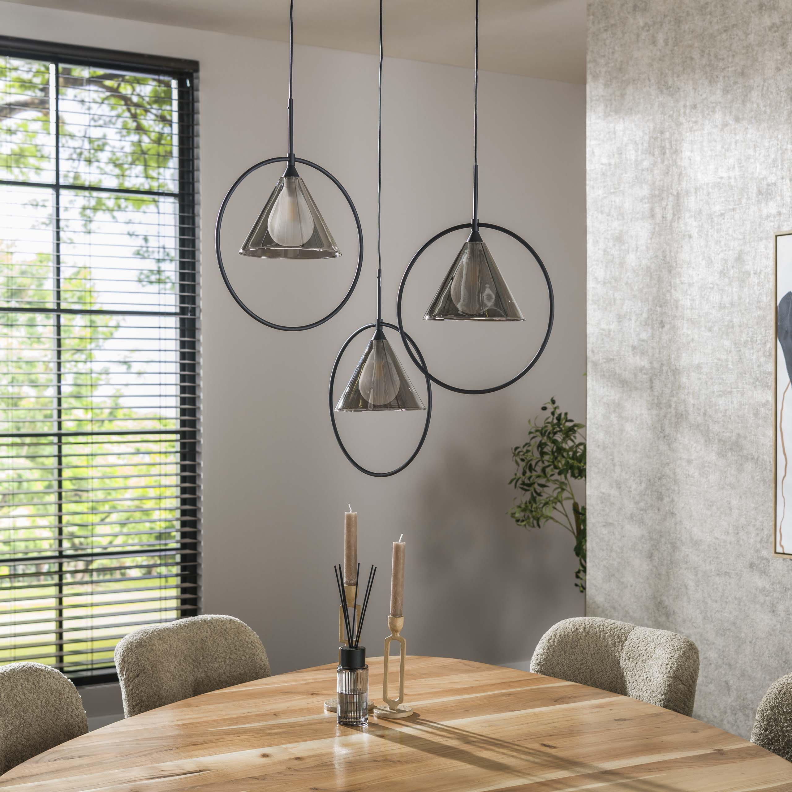 Hanglamp Conic Getrapt 3 Lichts Smoke Grey Glas