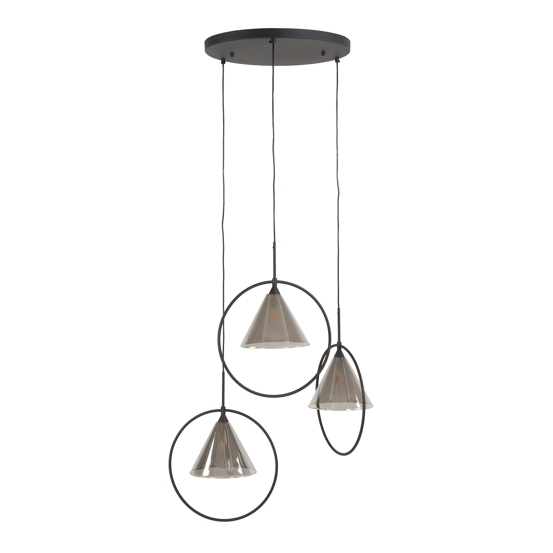 Hanglamp Conic Getrapt 3 Lichts Smoke Grey Glas