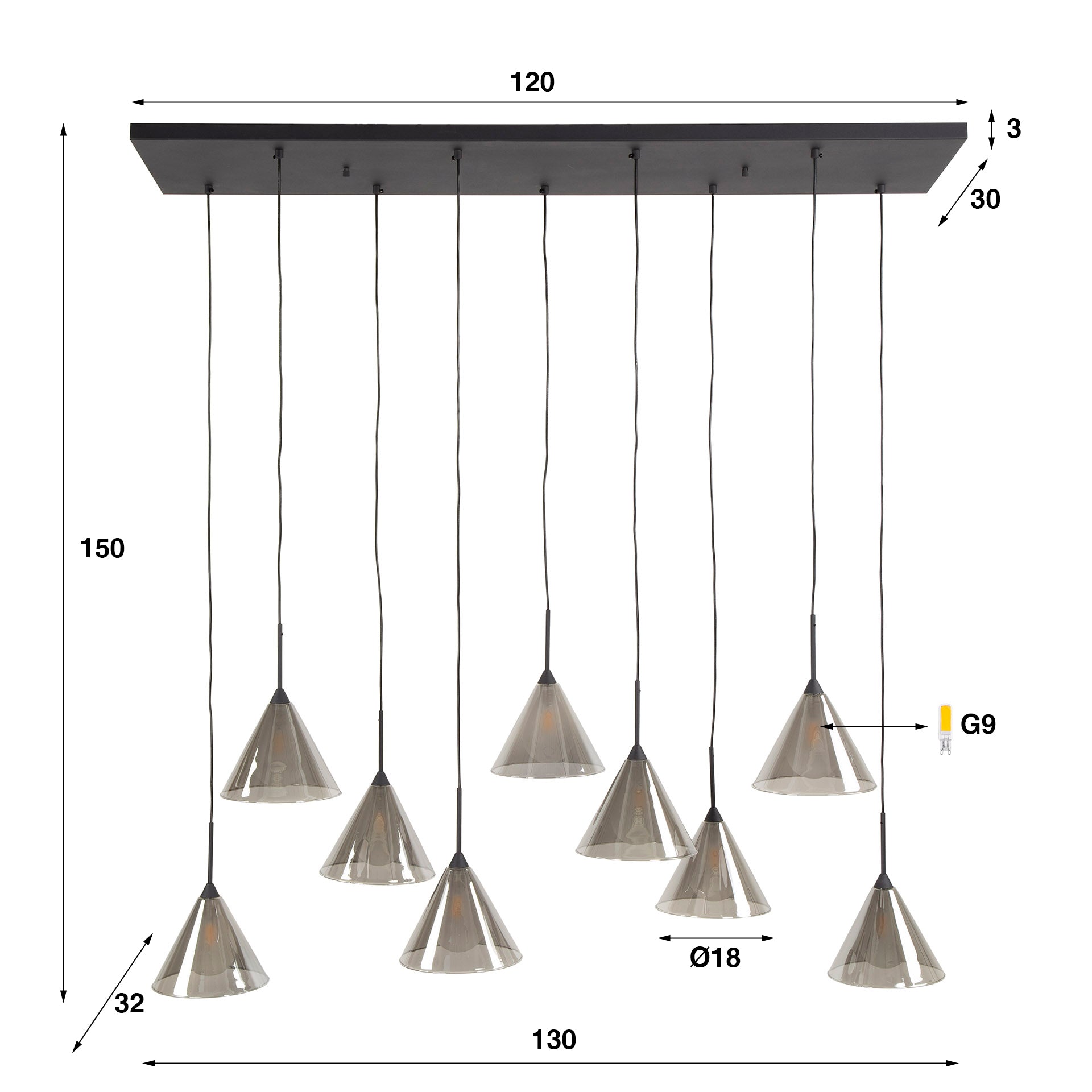 Hanglamp Conic 5 4 Lichts Smoke Grey Glas