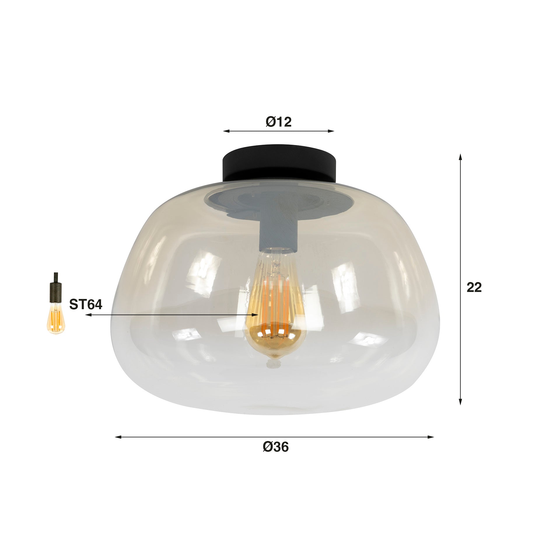 Plafondlamp Pulse Shaded 1 Lichts Amber Glas