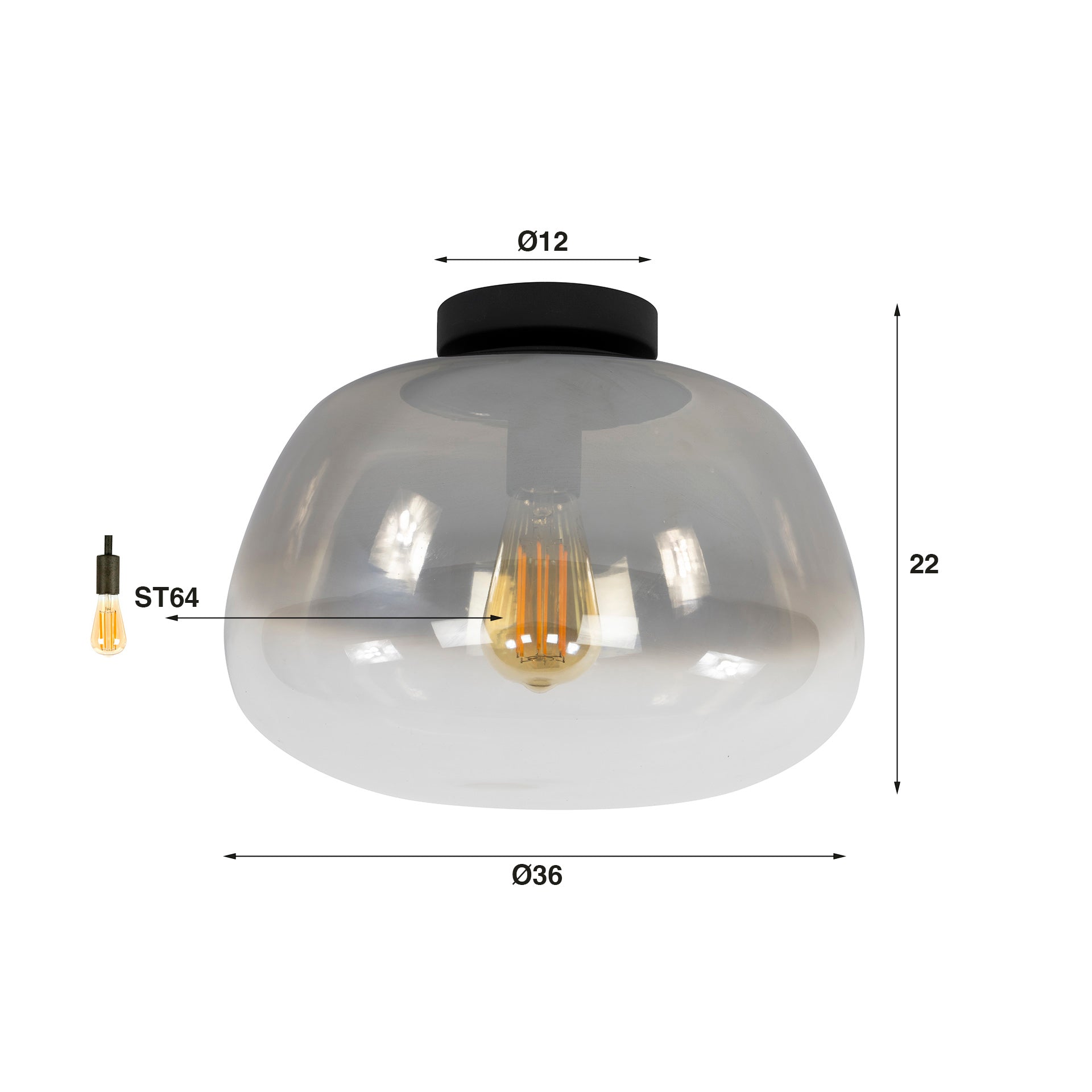 Plafondlamp Pulse Shaded 1 Lichts Smoke Grey Glas