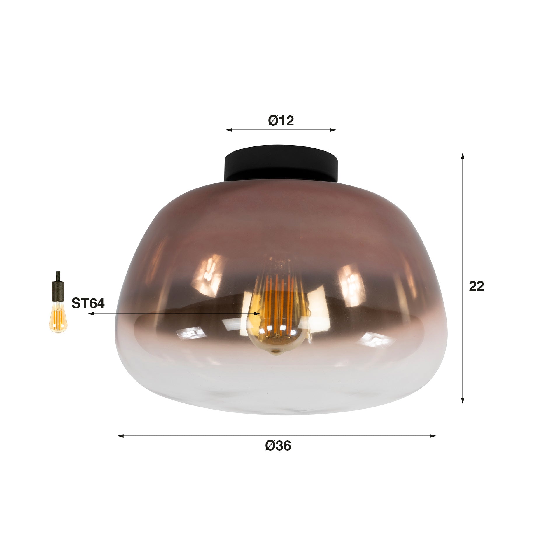 Plafondlamp Pulse Shaded 1 Lichts Koper Glas