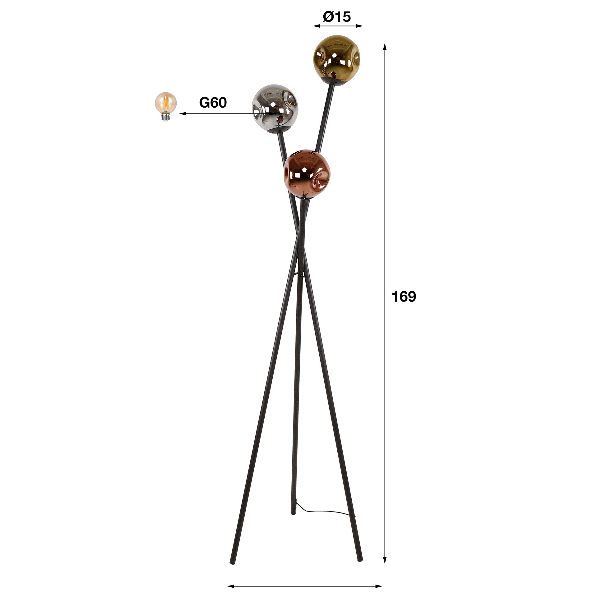 Vloerlamp Molecule 3 Lichts Artic Zwart