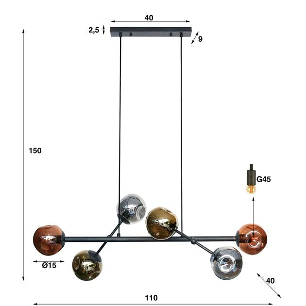 Hanglamp 6L molecule mix glass