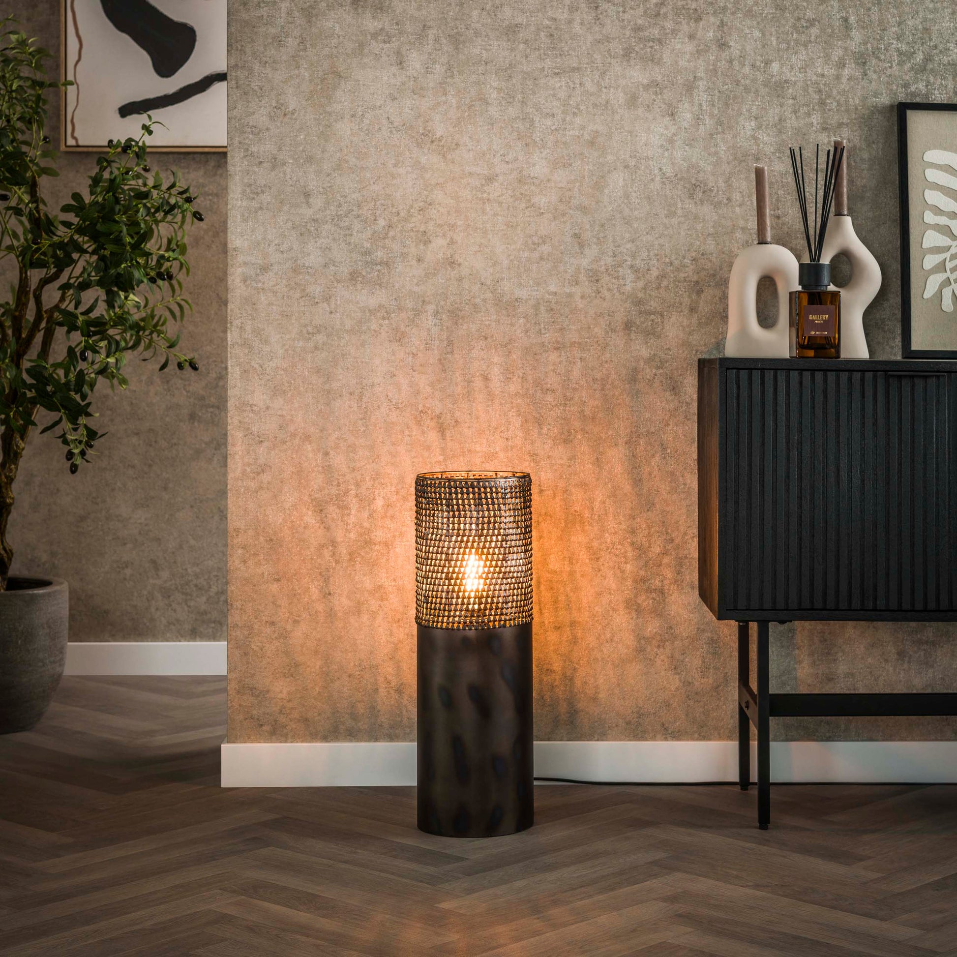Vloerlamp Cylinder1-lichts 60cm / Zwart bruin