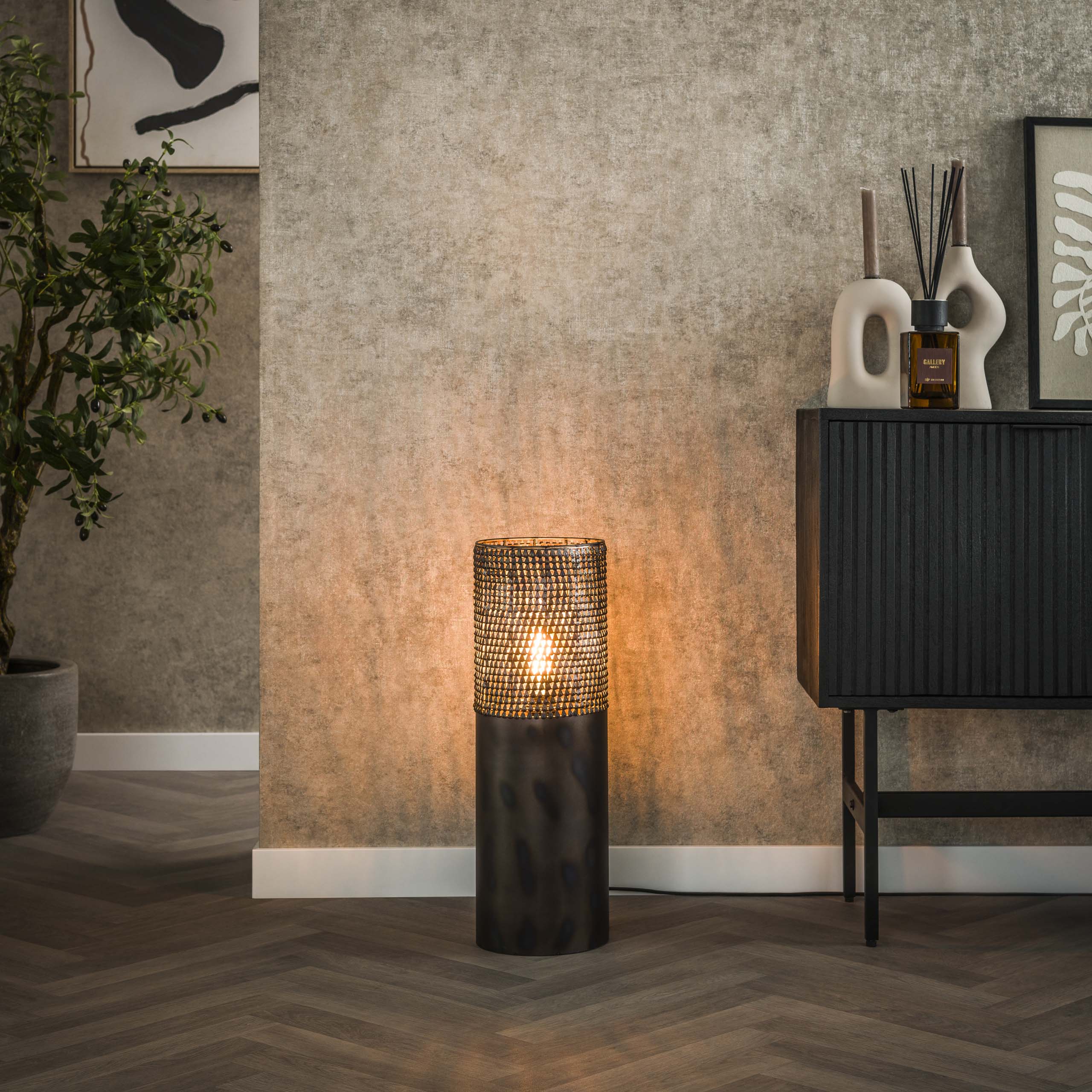 Vloerlamp Cylinder1-lichts 60cm / Zwart bruin