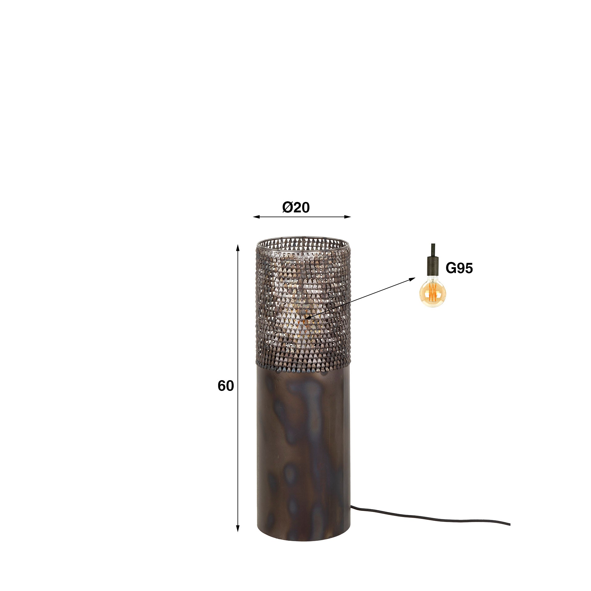 Vloerlamp Cylinder1 Lichts 60Cm Zwart Bruin