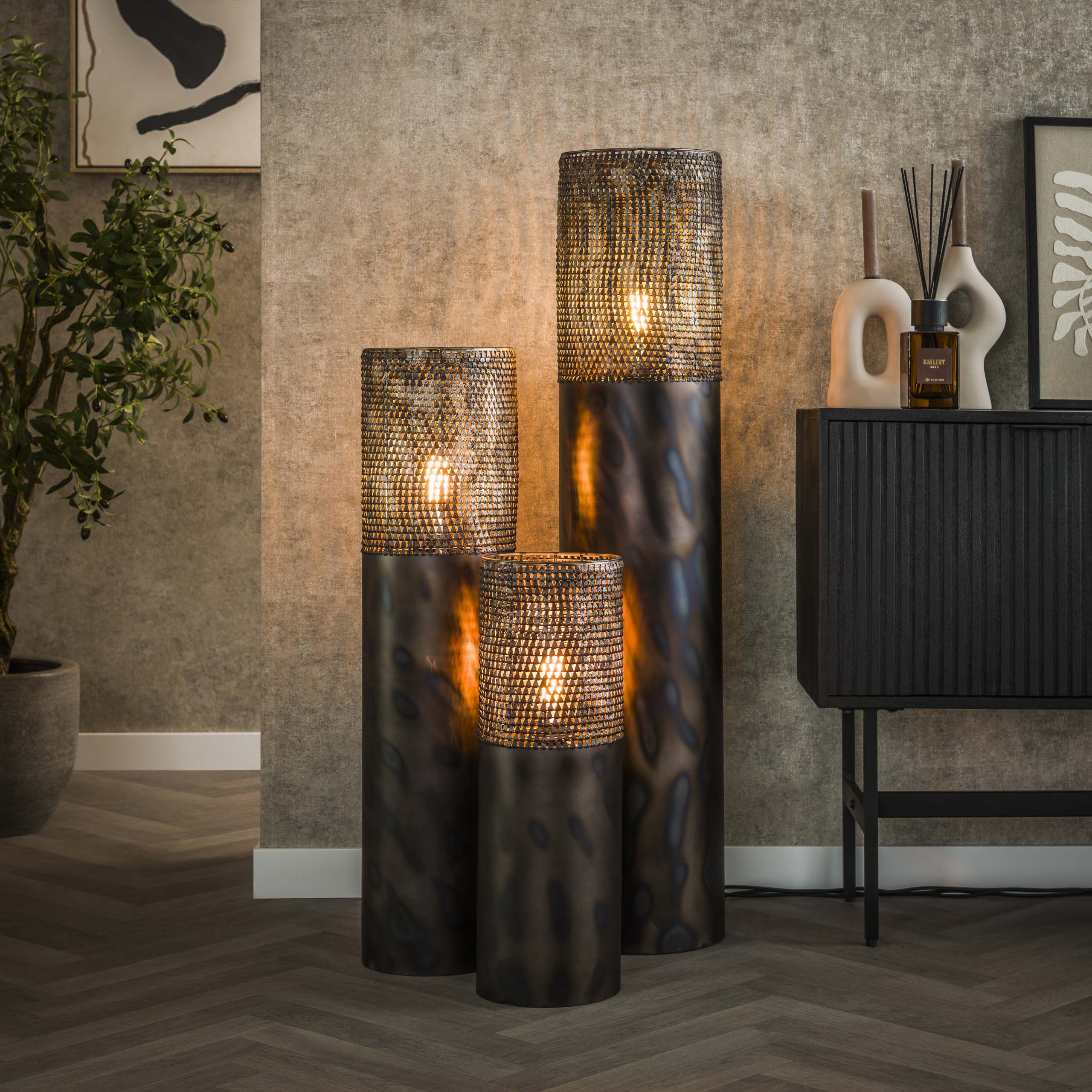 Vloerlamp Cylinder1 Lichts 60Cm Zwart Bruin