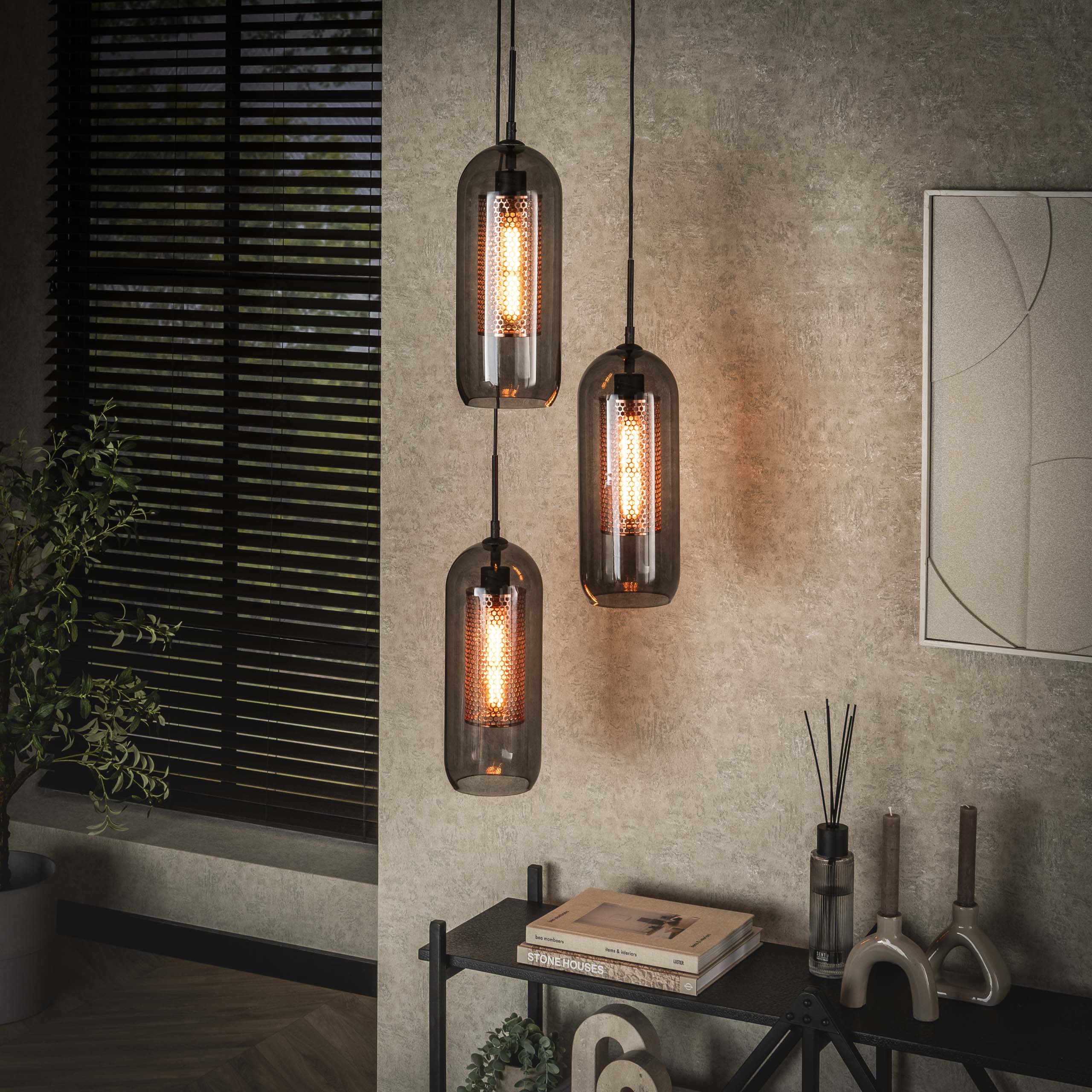Hanglamp Smoke Mesh getrapt 3-lichts / Artic zwart