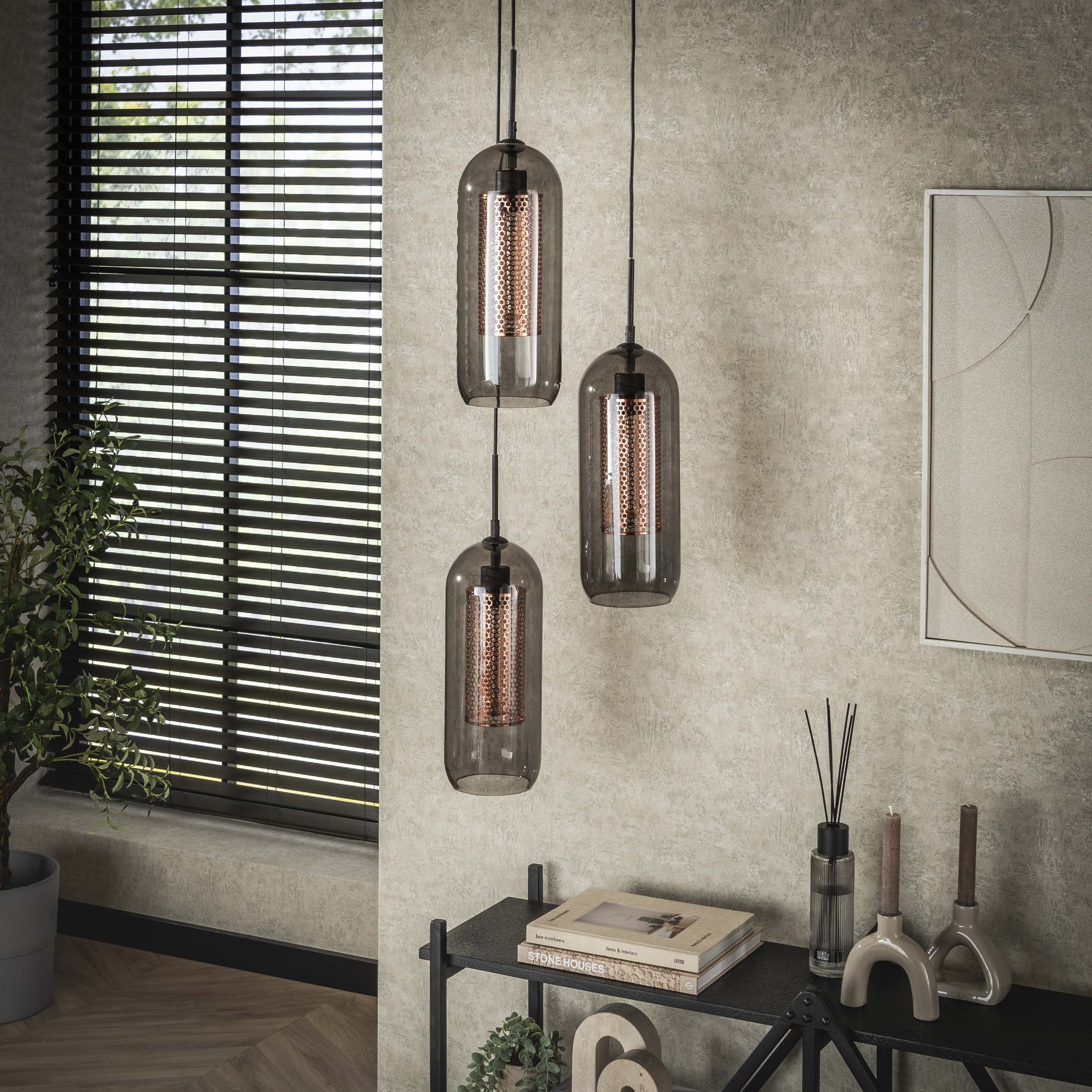 Hanglamp Smoke Mesh Getrapt 3 Lichts Artic Zwart