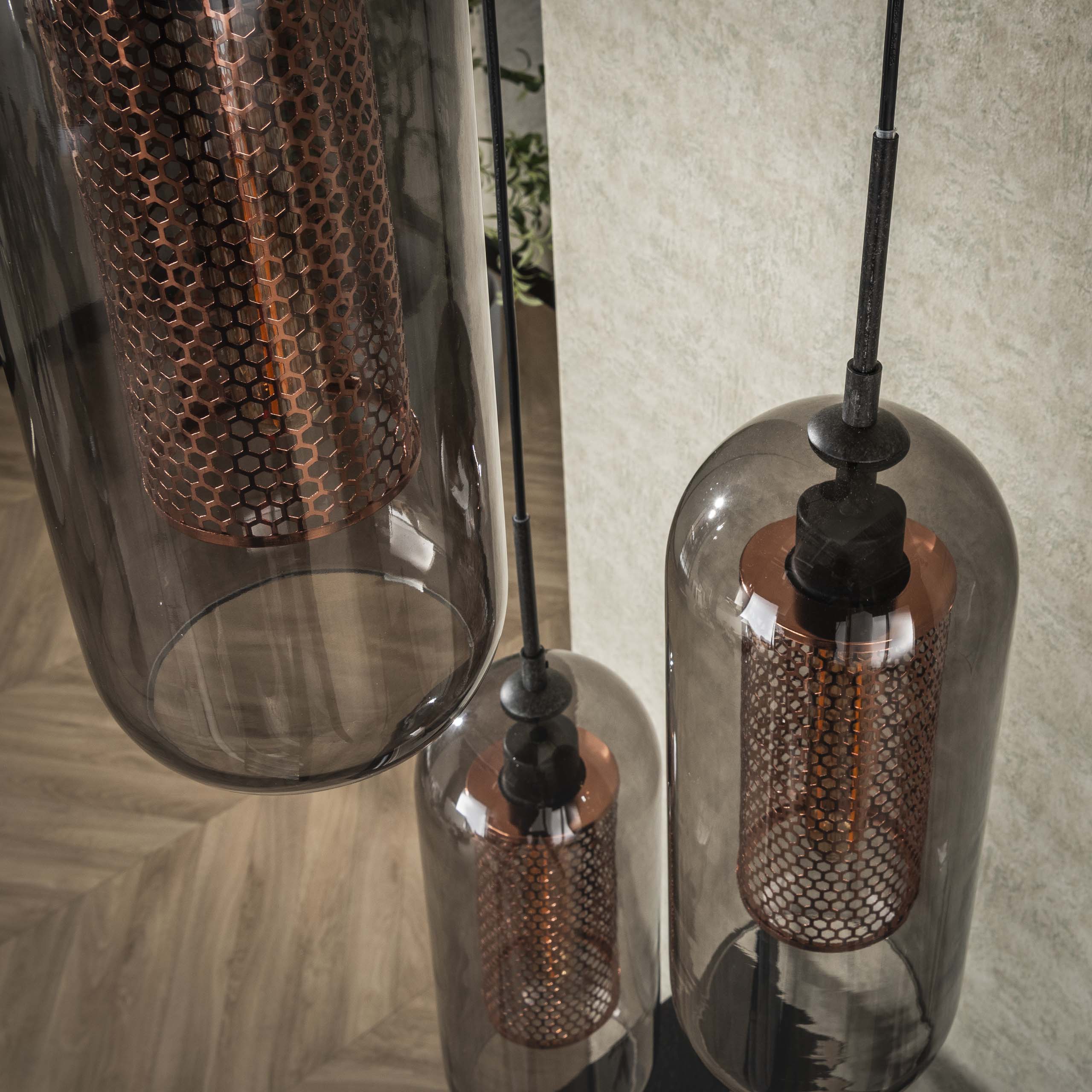 Hanglamp Smoke Mesh Getrapt 3 Lichts Artic Zwart