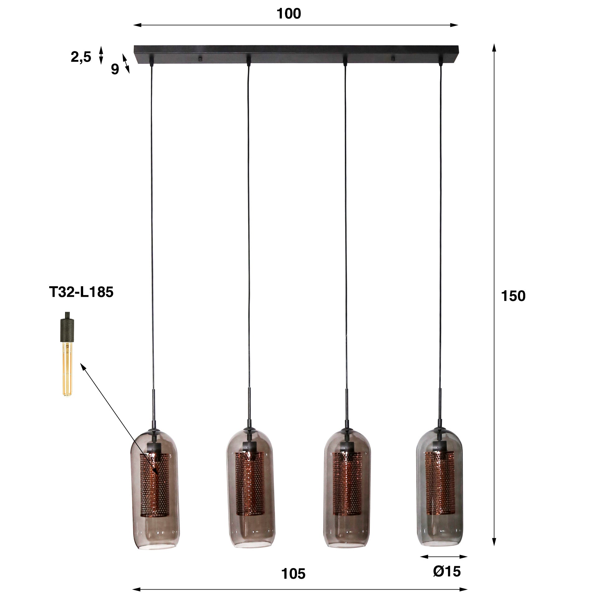 Hanglamp Smoke Mesh 4L Artic Zwart