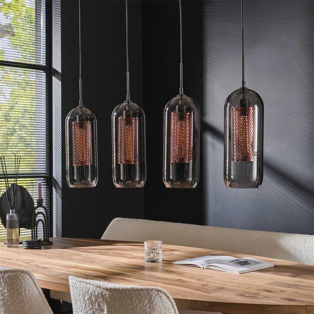 Hanglamp 4L smoke glas-geperforeerd staal