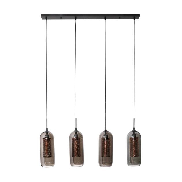 Hanglamp 4L smoke glas-geperforeerd staal