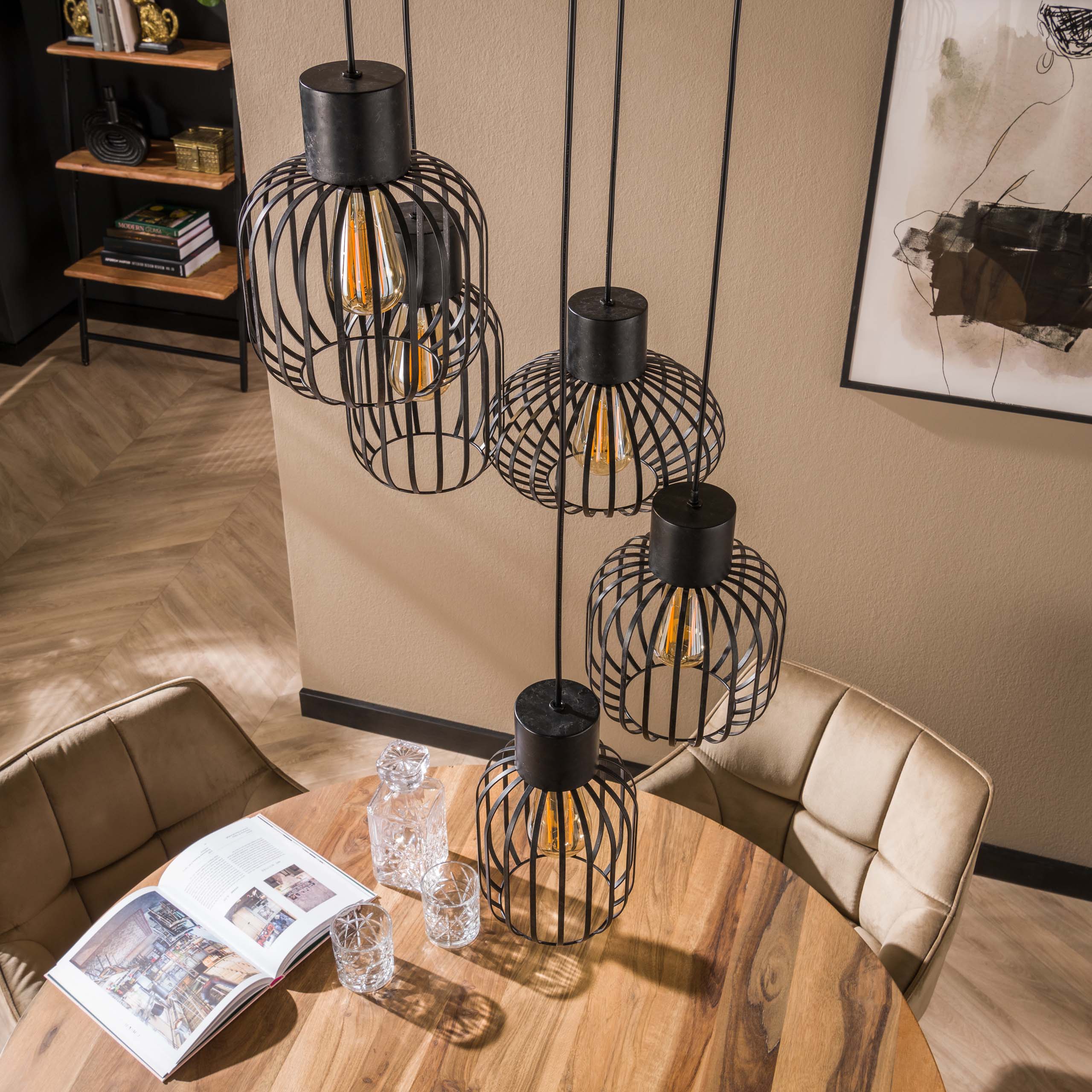 Hanglamp Mix Metal Getrapt 5 Lichts Charcoal