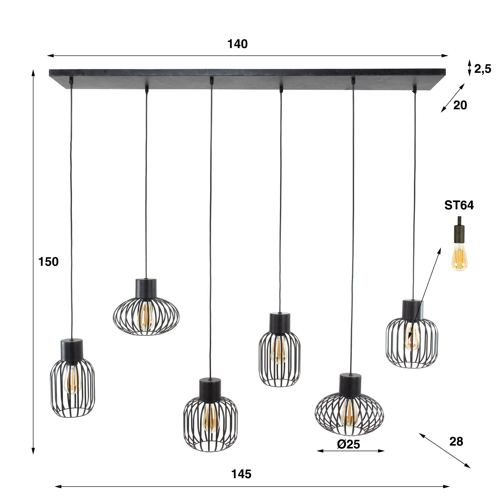 Hanglamp Mix Metal 3 3 Lichts Charcoal