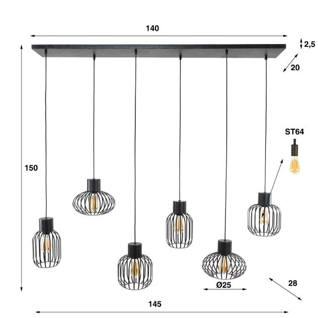 Hanglamp 3+3 mix metal