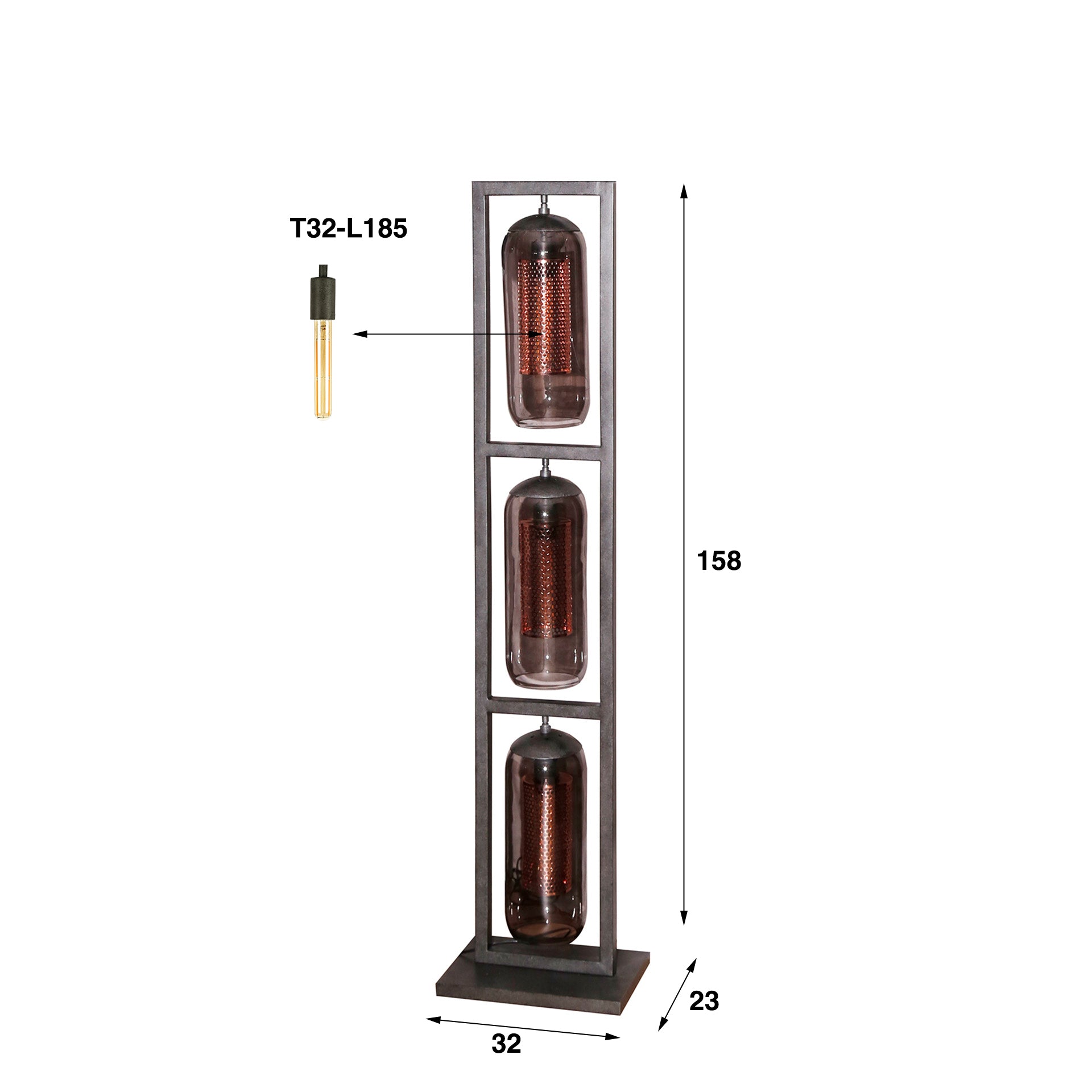 Vloerlamp Smoke Mesh 3 Lichts Artic Zwart