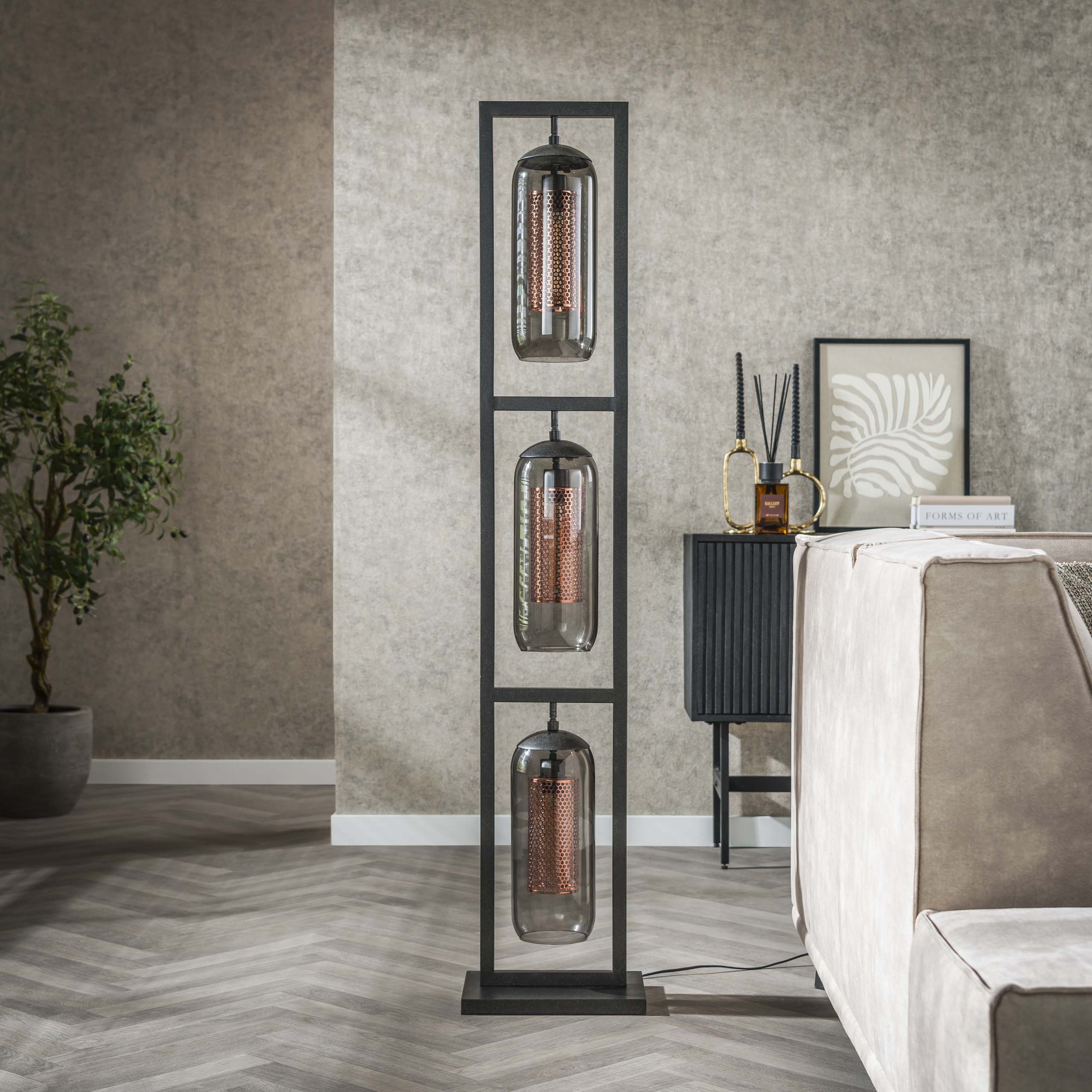 Vloerlamp Smoke Mesh 3 Lichts Artic Zwart