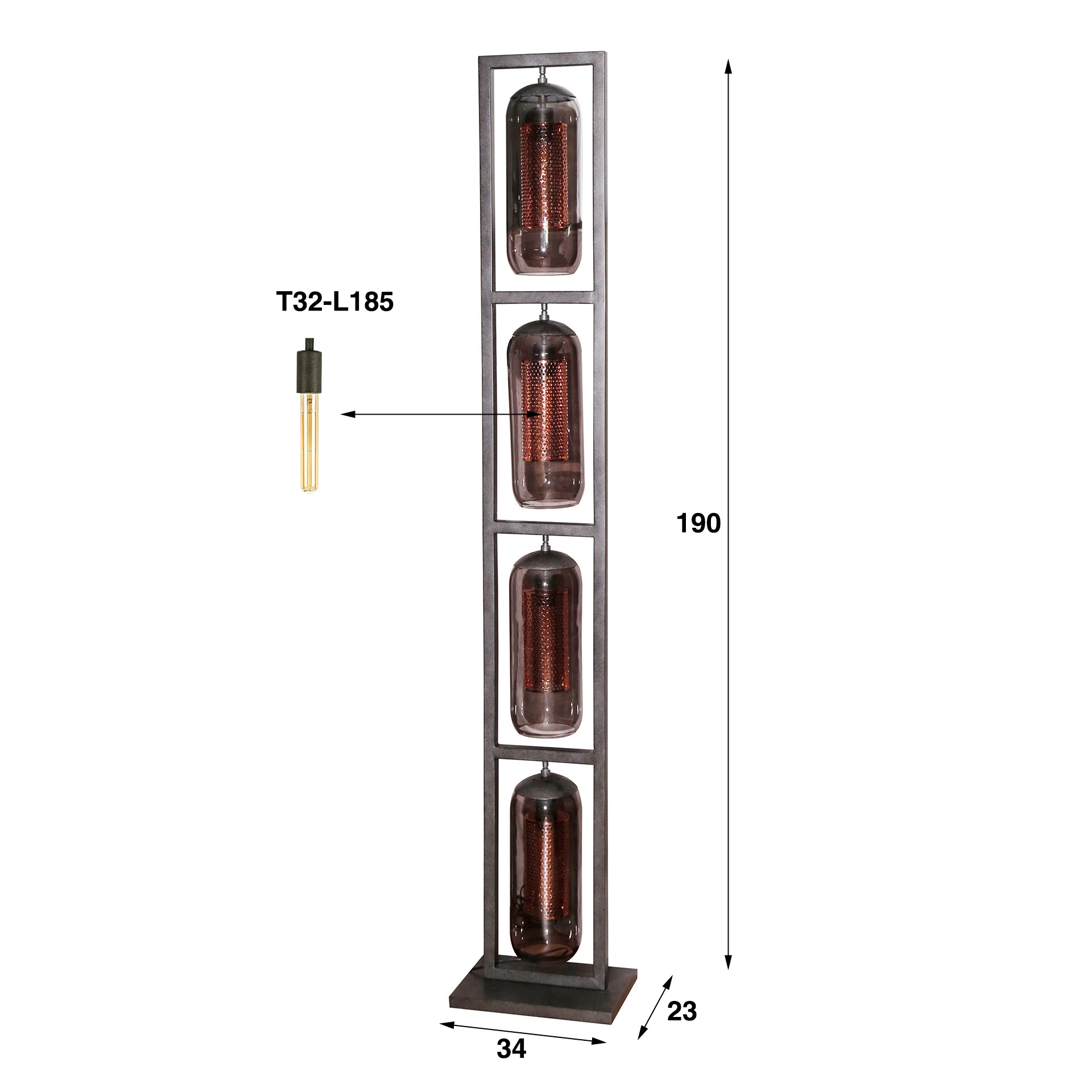 Vloerlamp Smoke Mesh 4 Lichts Artic Zwart