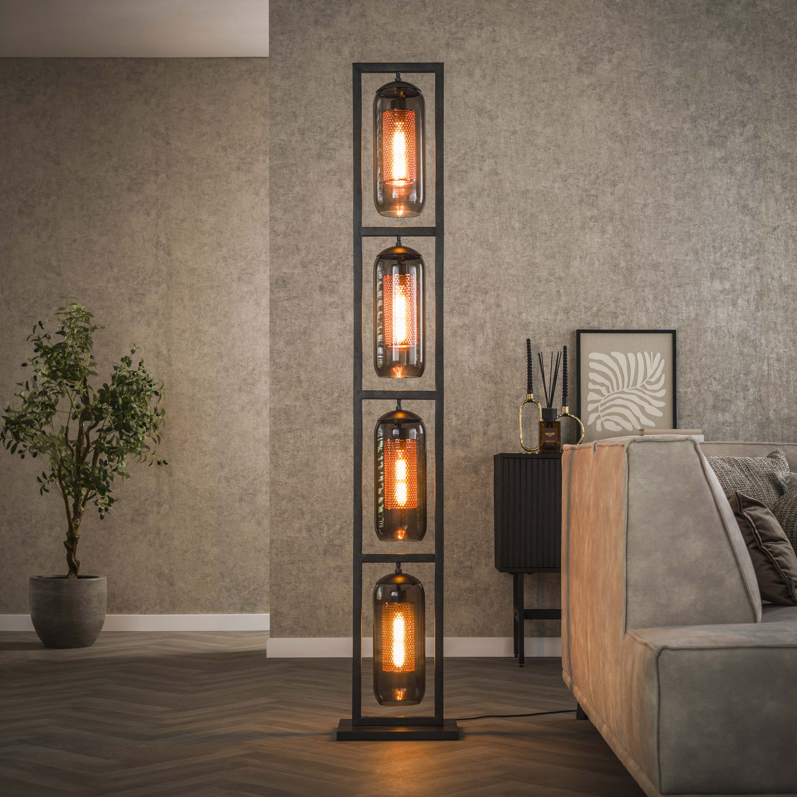 Vloerlamp Smoke Mesh 4-lichts / Artic zwart