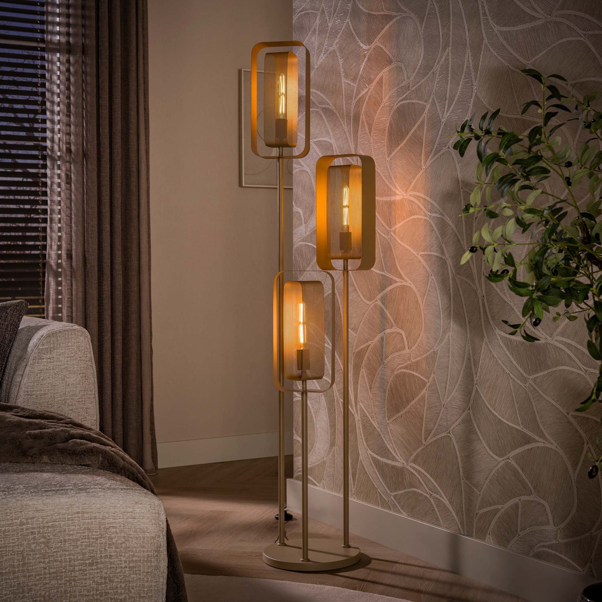 Vloerlamp Mesh Rotate getrapt 3-lichts / Beige
