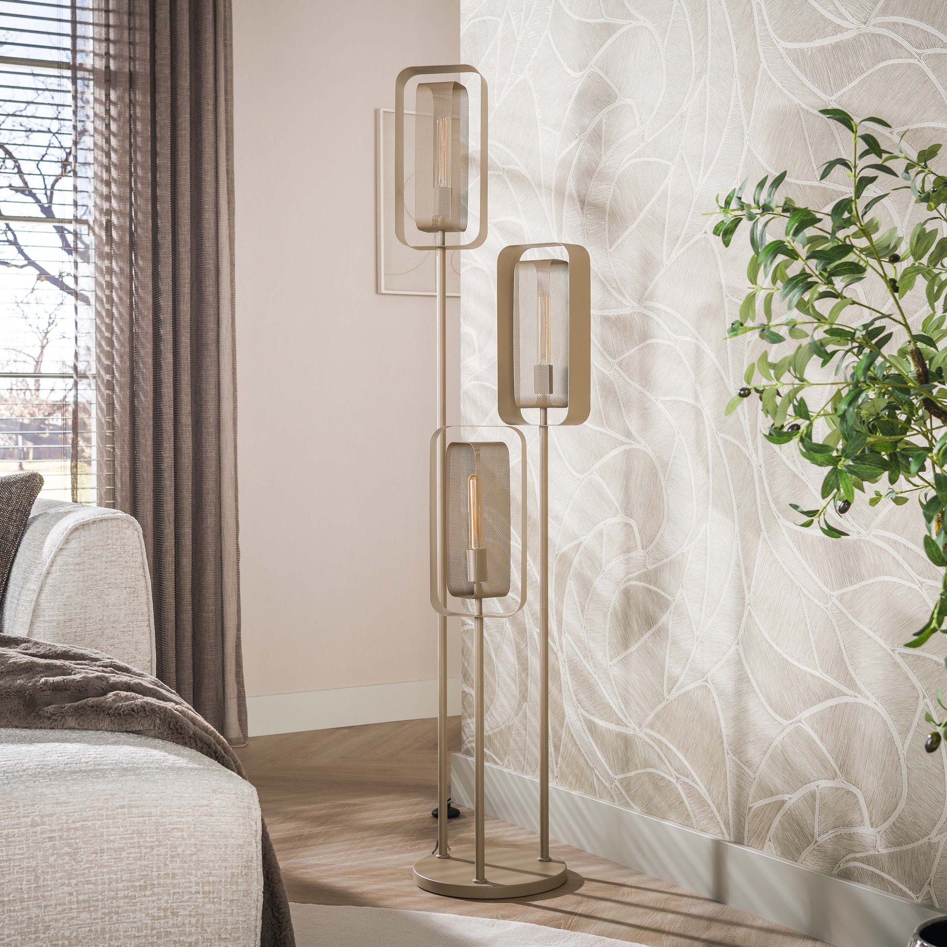 Vloerlamp Mesh Rotate getrapt 3-lichts / Beige