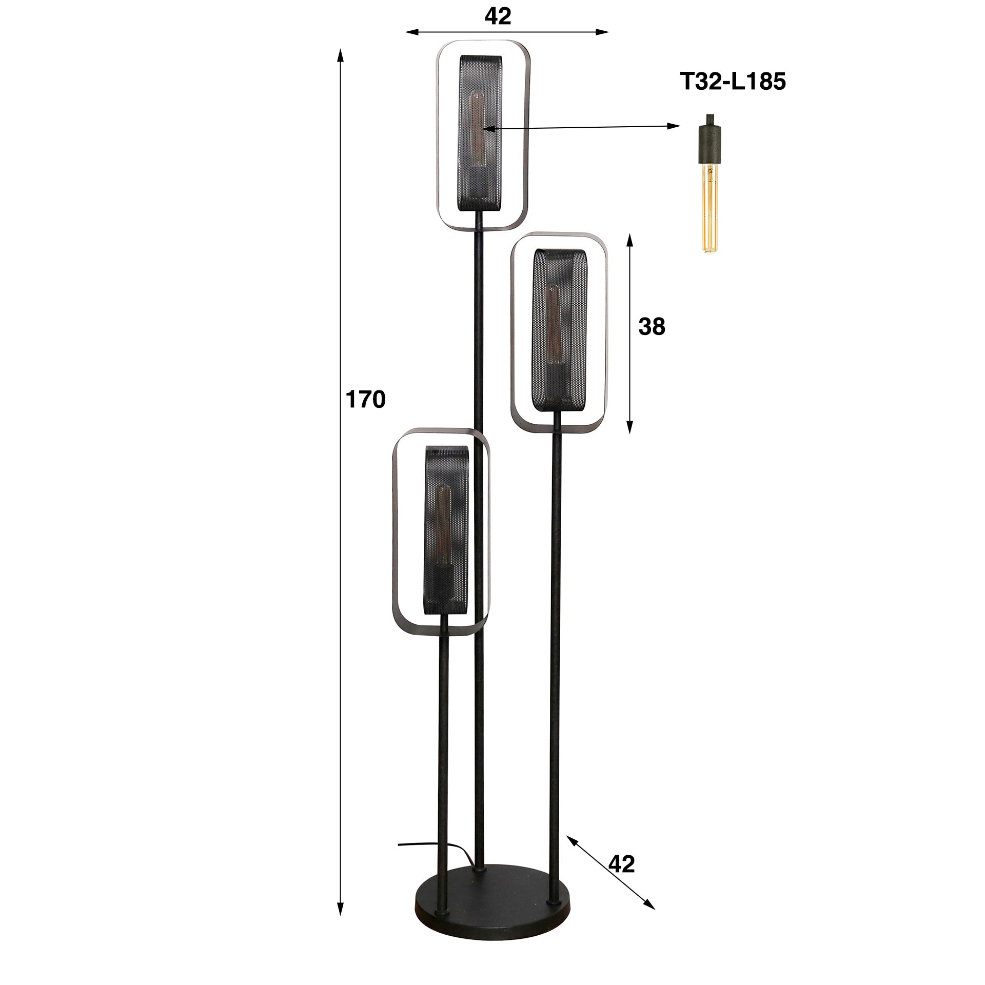 Vloerlamp Mesh Rotate Getrapt 3 Lichts Artic Zwart