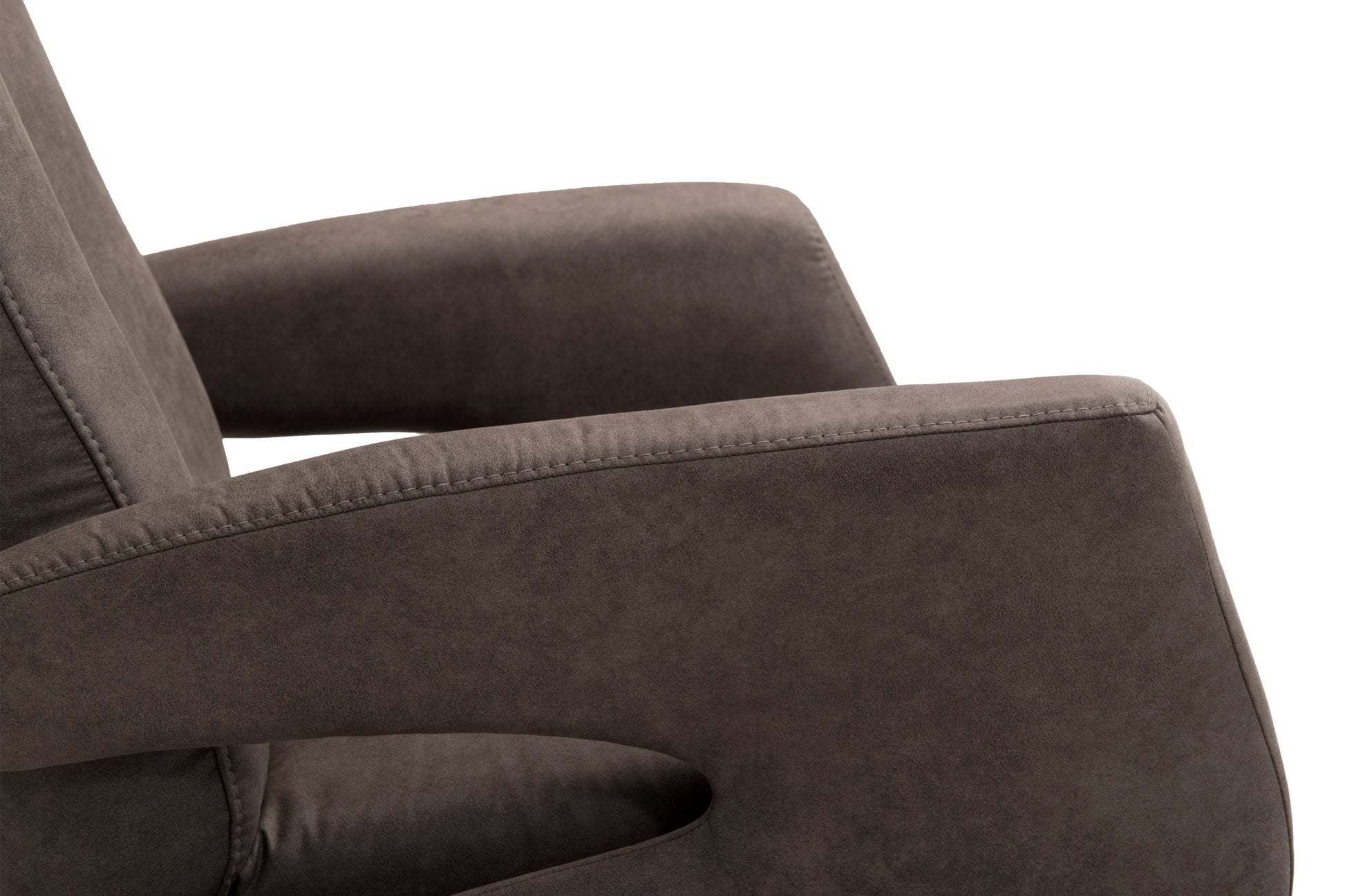 Detail van de armleuning en microstof bekleding van relaxfauteuil Belfast in antraciet