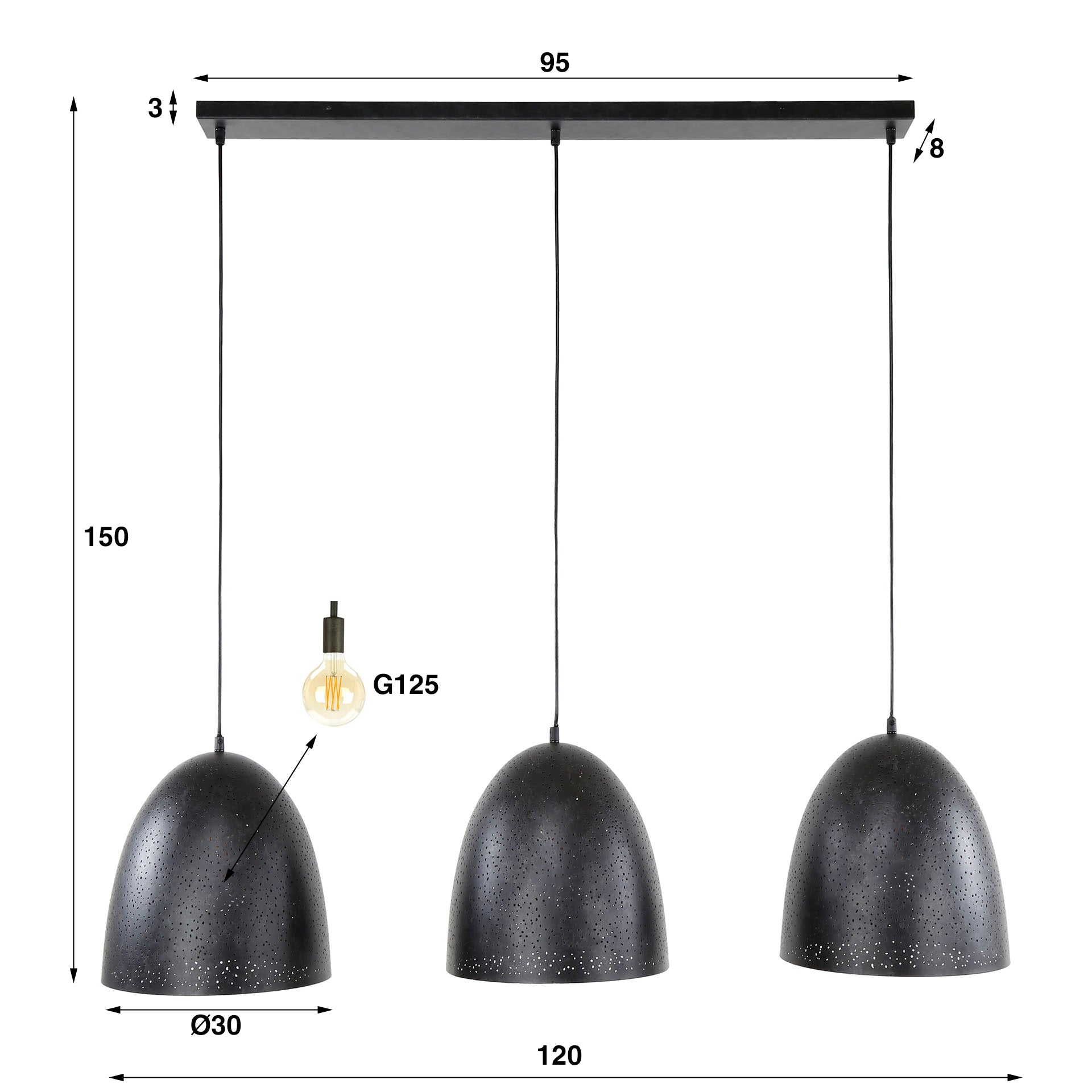 Hanglamp Kosmos 3 Lichts Charcoal