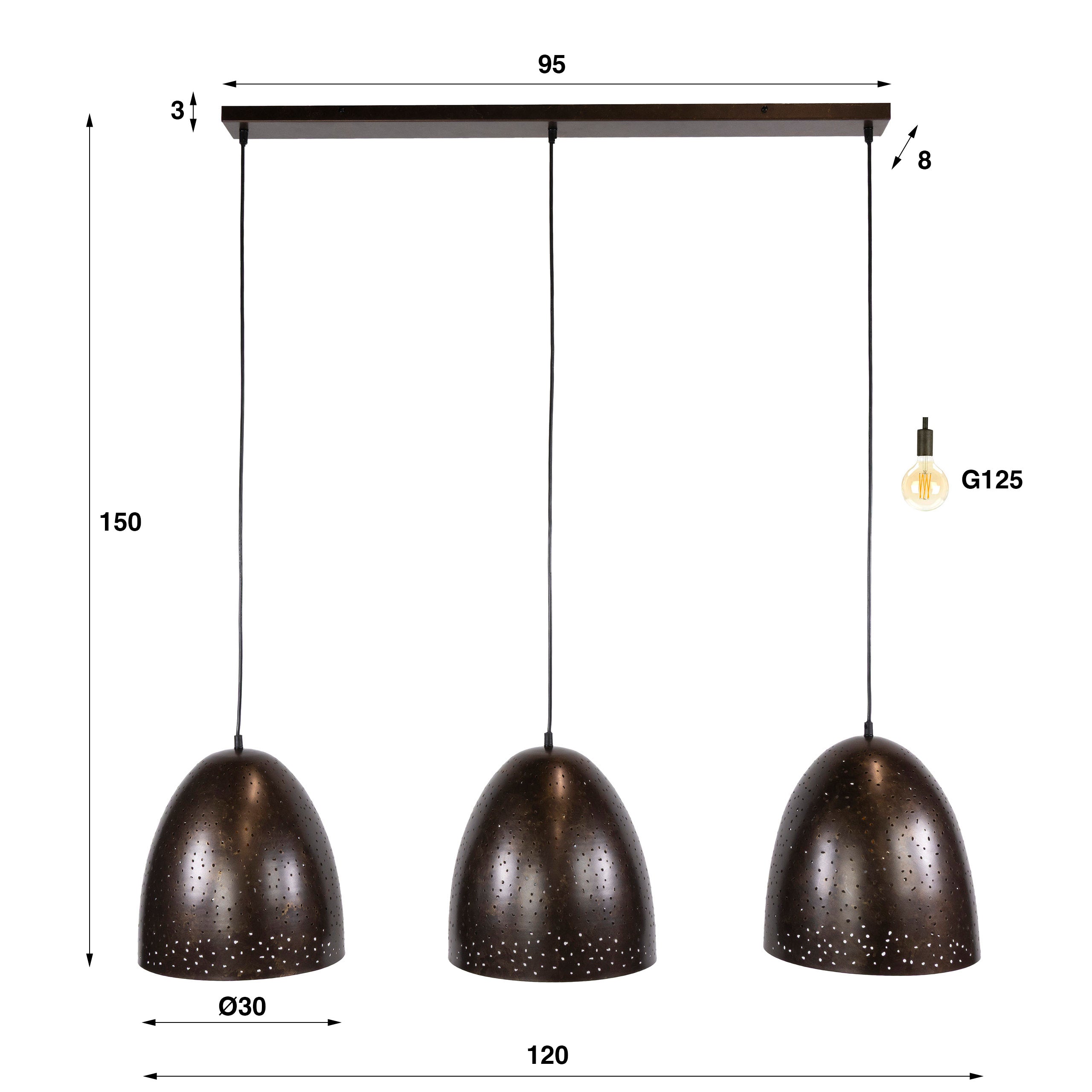 Hanglamp Kosmos 3 Lichts Urban Bruin