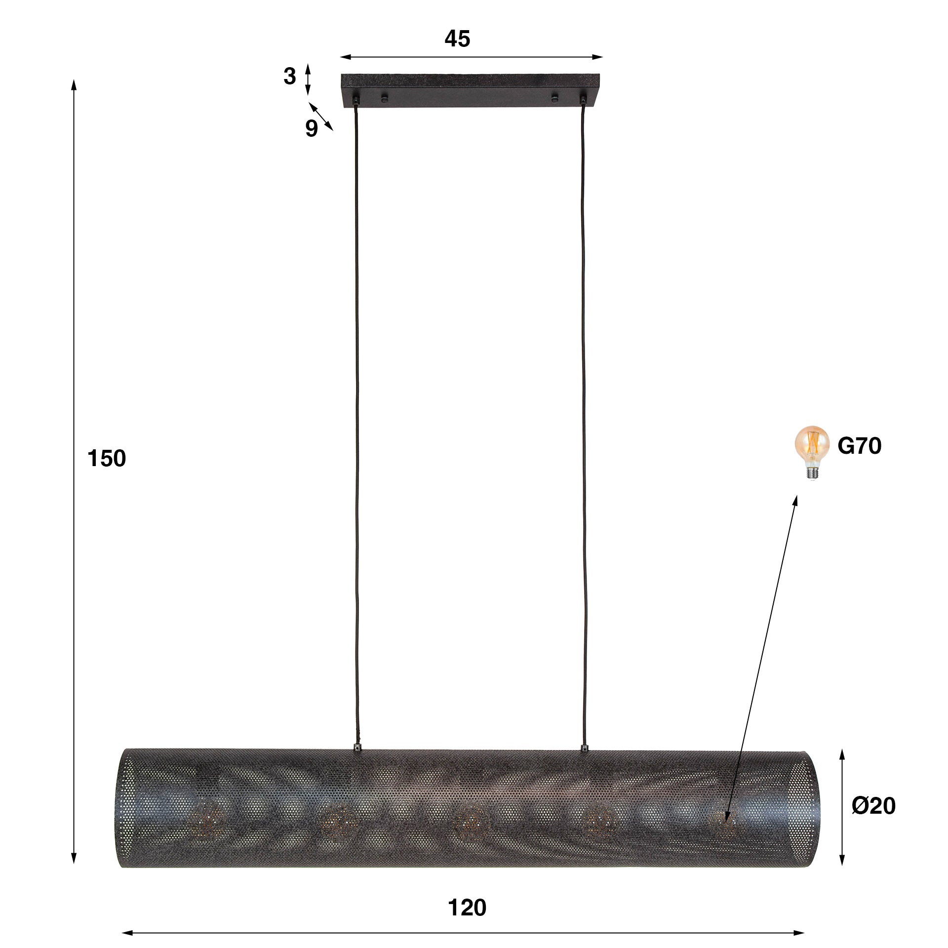 Hanglamp Tubon Mesh 5 Lichts Artic Zwart