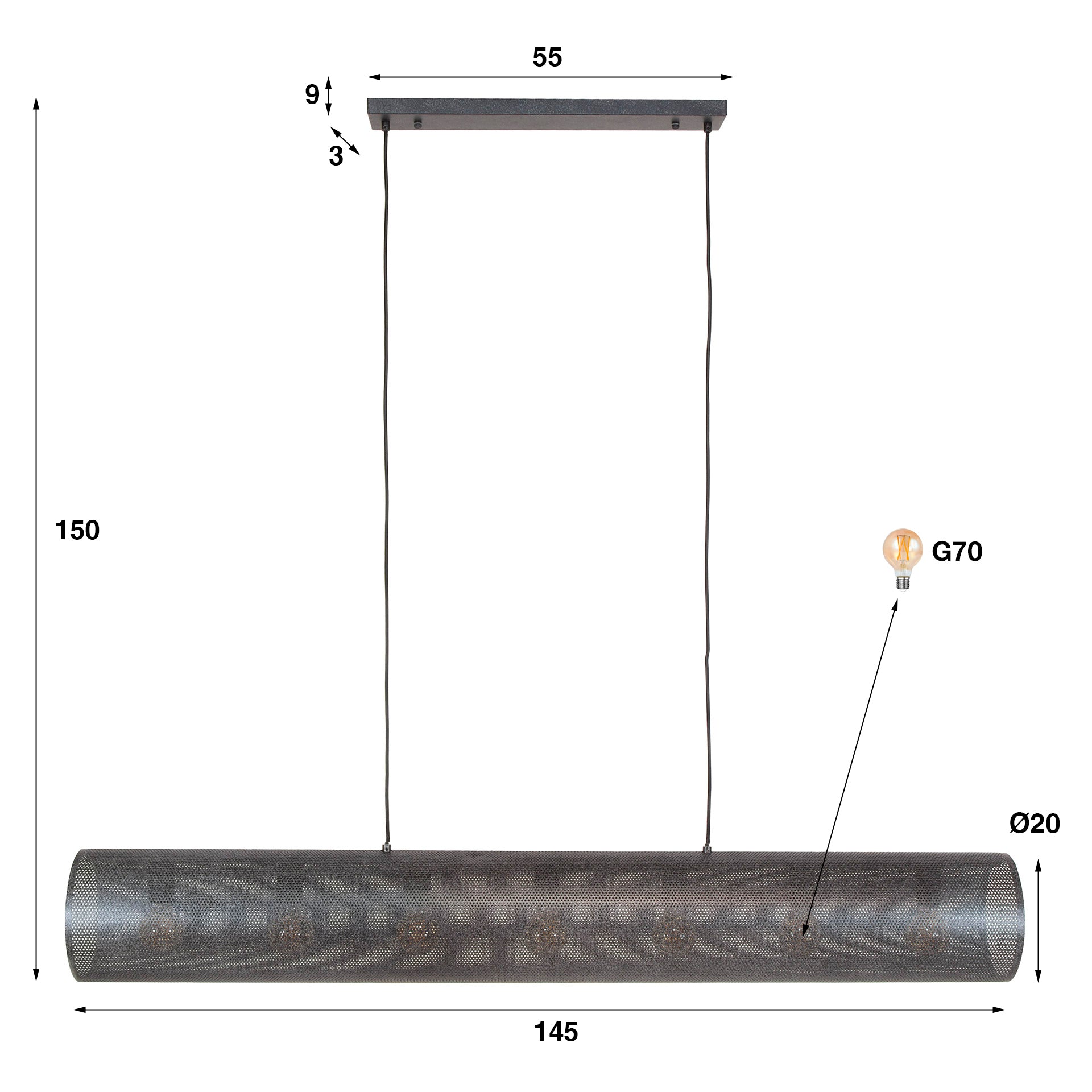 Hanglamp Tubon Mesh 7L Artic Zwart