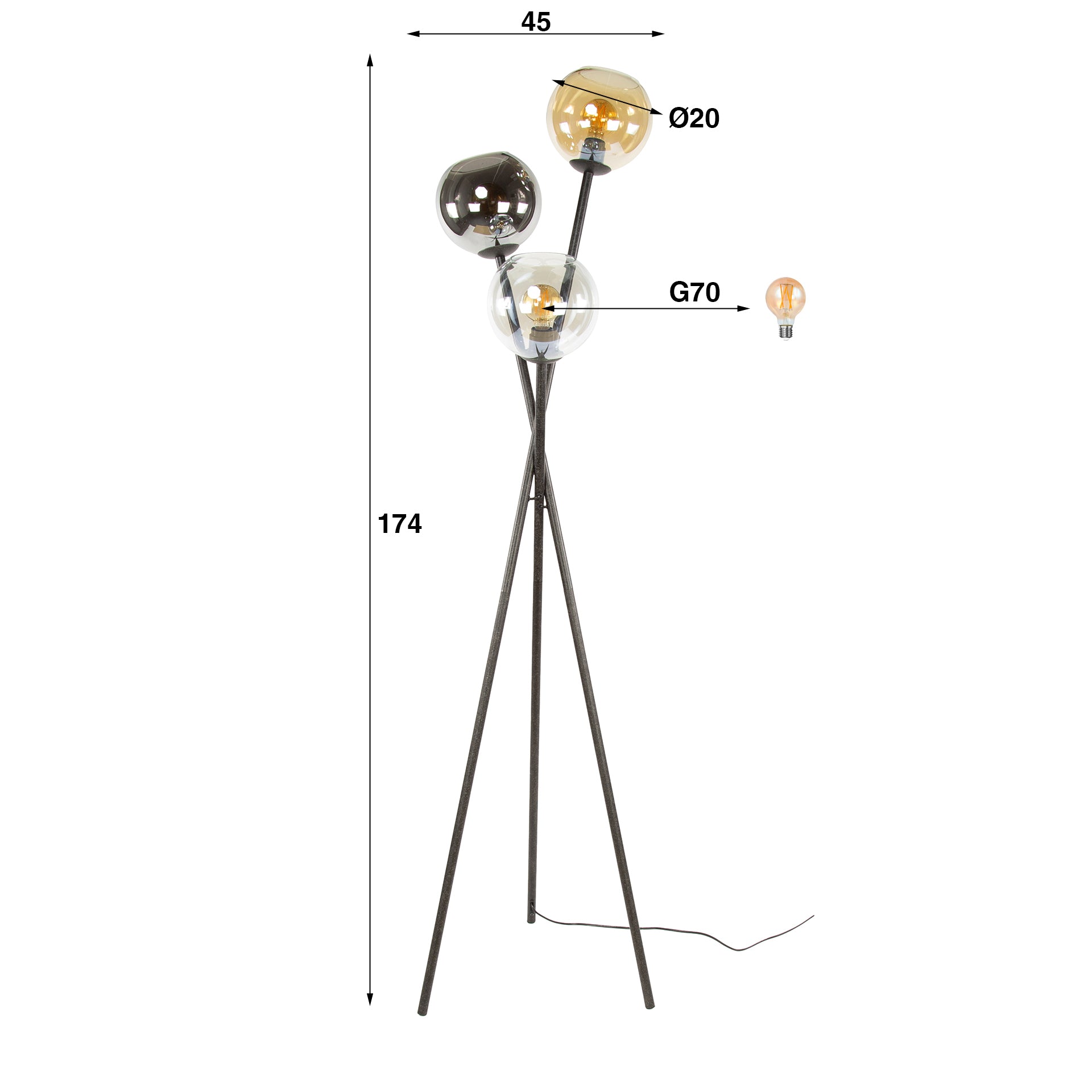 Vloerlamp Multi Globe 3 Lichts Artic Zwart