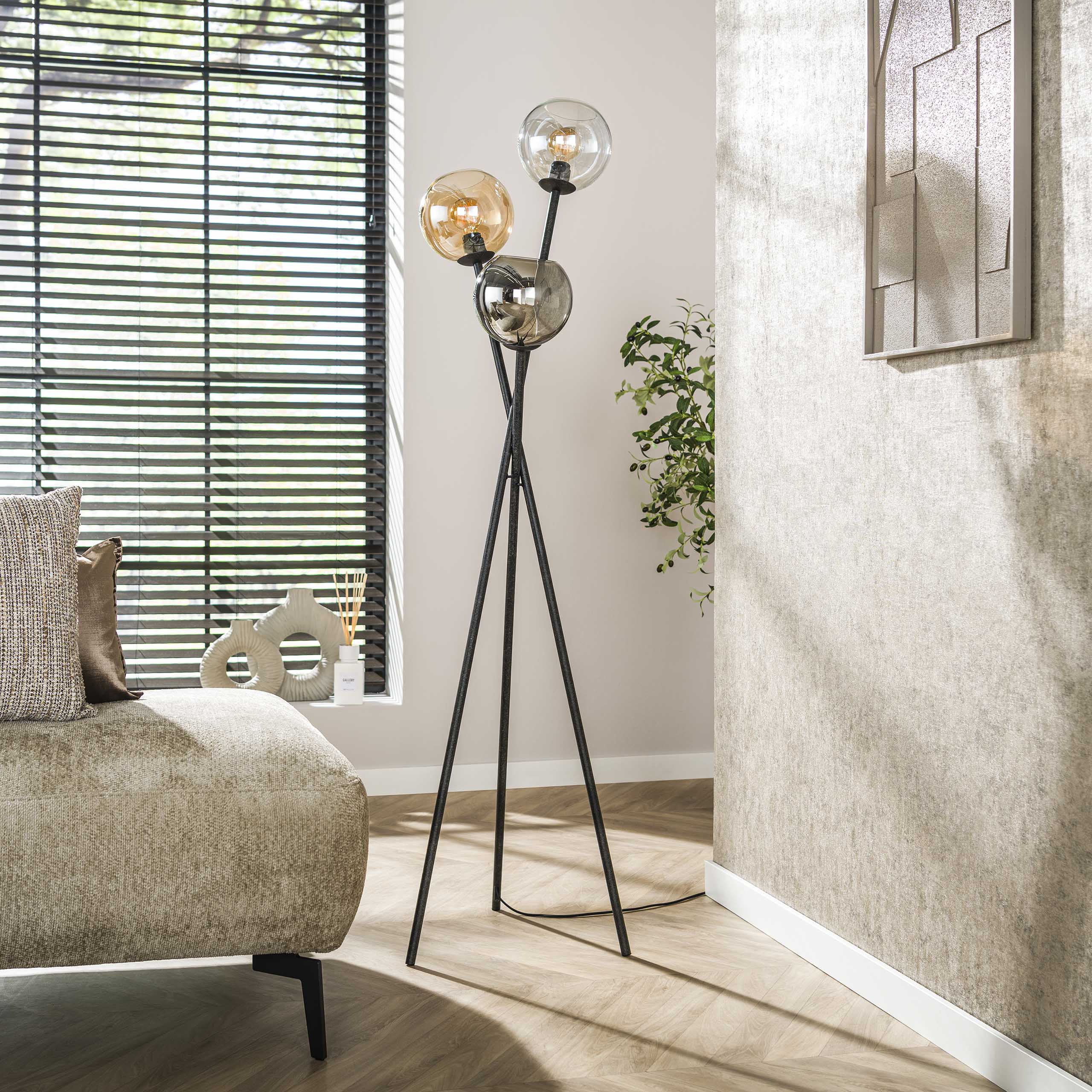 Vloerlamp Multi Globe 3 Lichts Artic Zwart