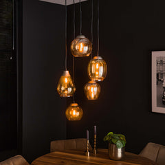 Hanglamp Mix Getrapt 5 Lichts Amber Glas