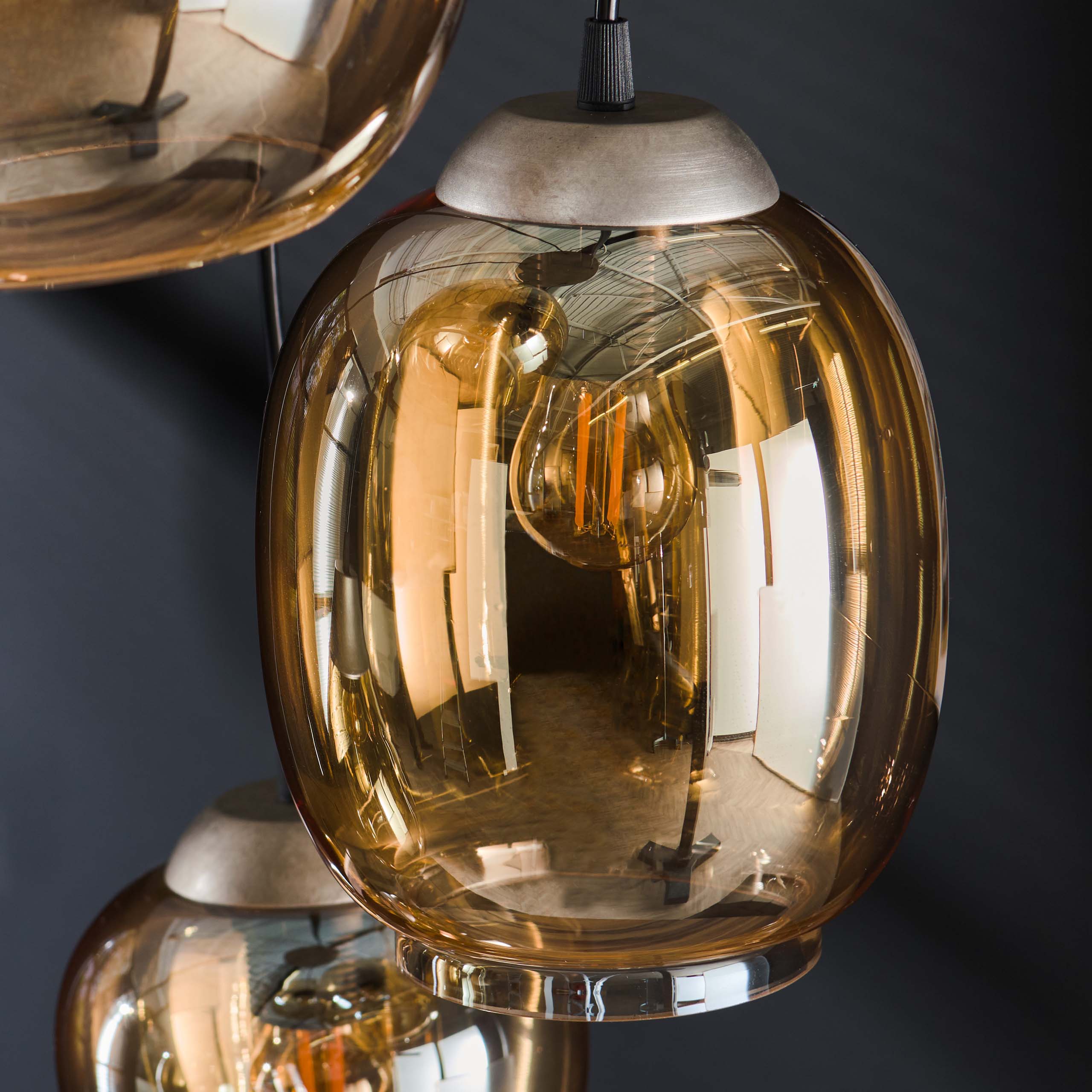Hanglamp Mix Getrapt 5 Lichts Amber Glas