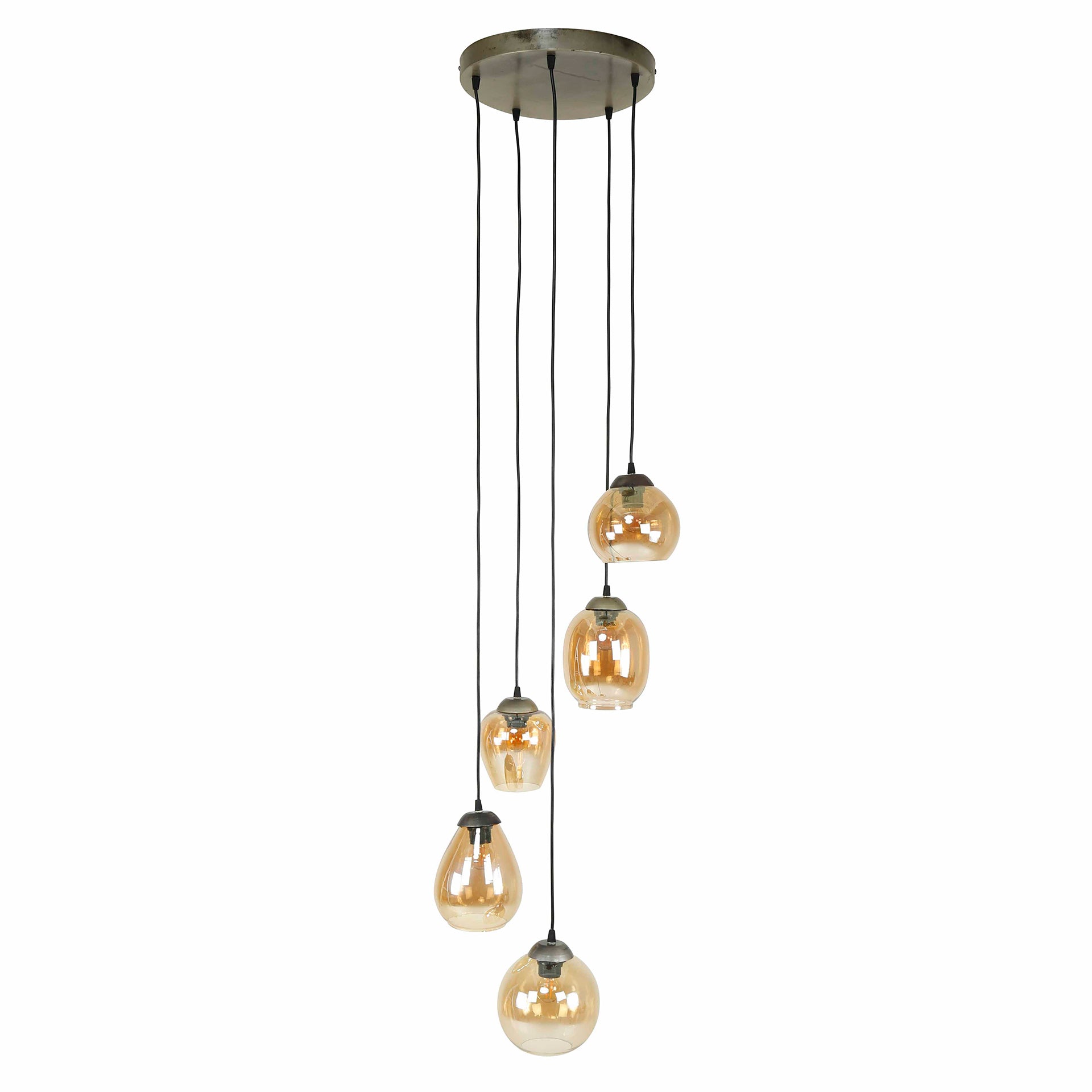 Hanglamp Mix Getrapt 5 Lichts Amber Glas