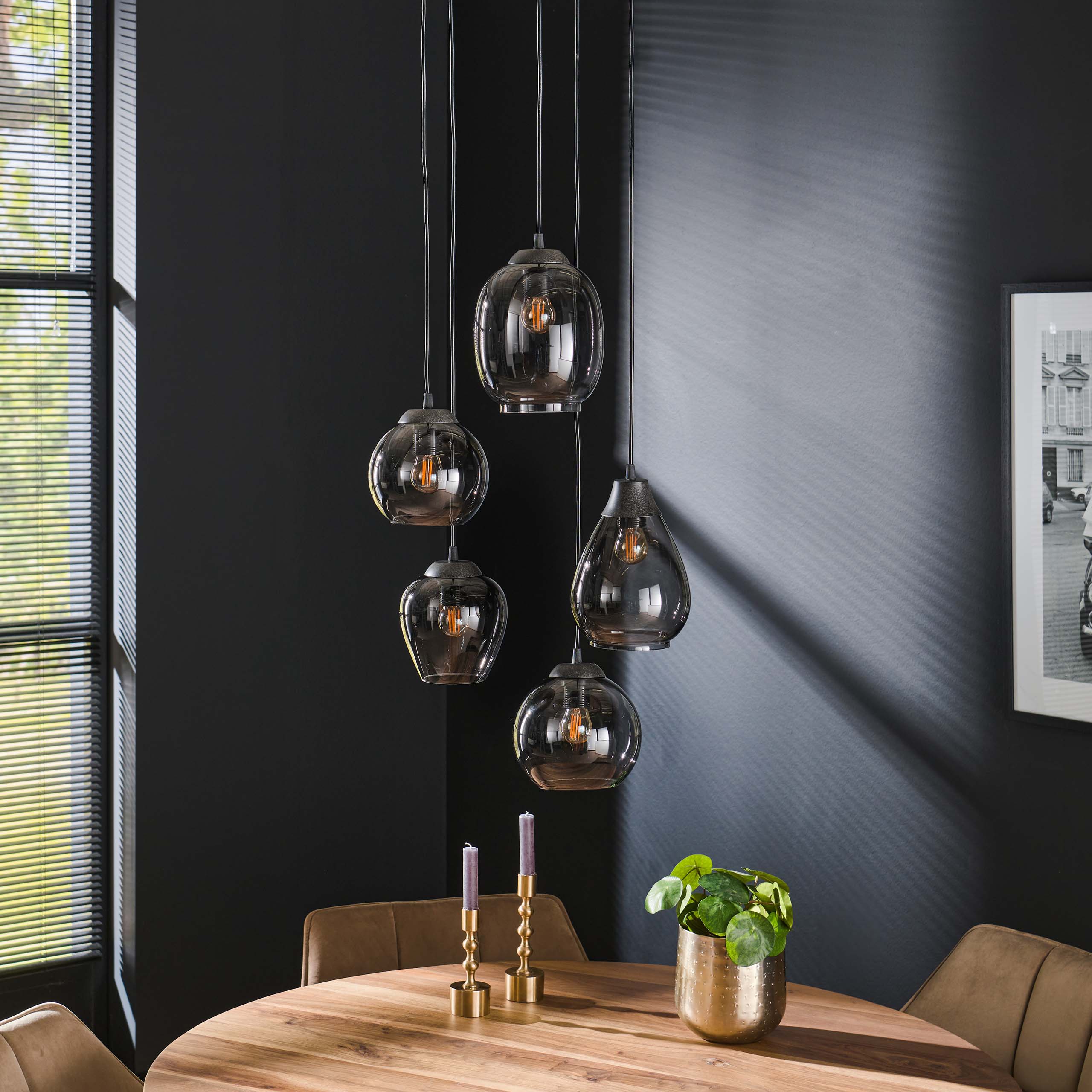 Hanglamp Mix Getrapt 5 Lichts Chroom Glas