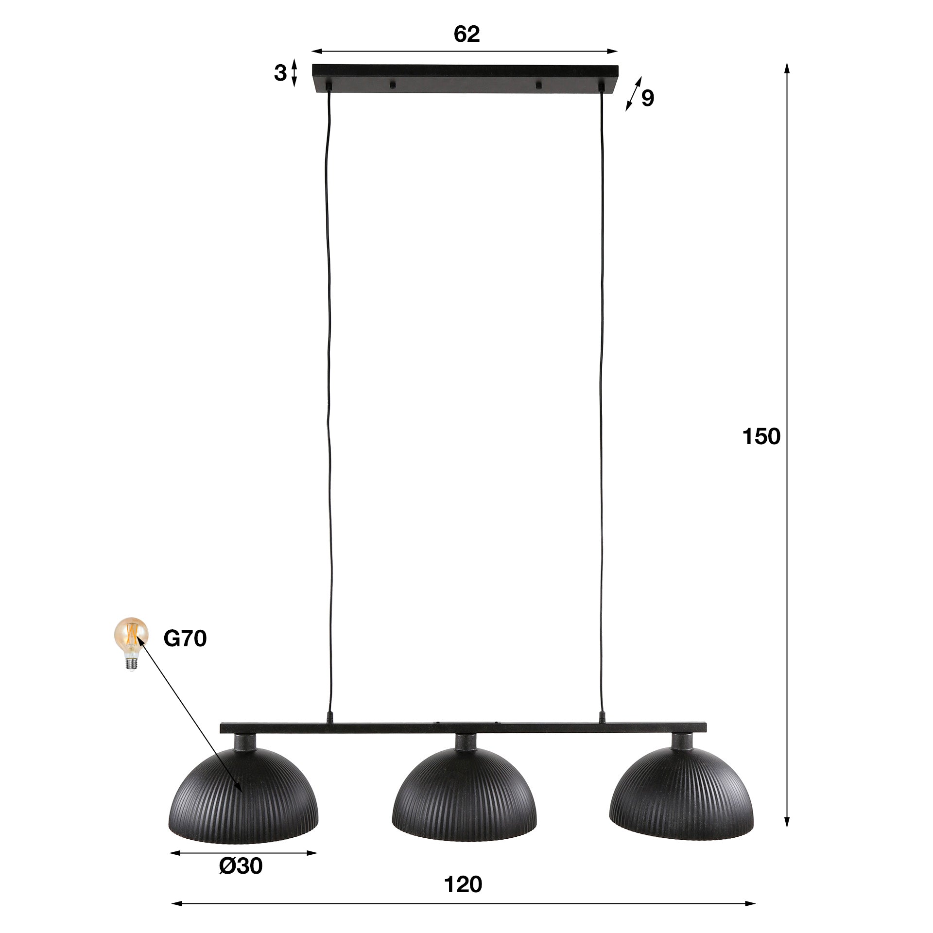 Hanglamp Ripple 3 Lichts Artic Zwart