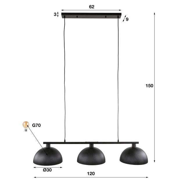 Hanglamp 3L halfronde kap-ribbel